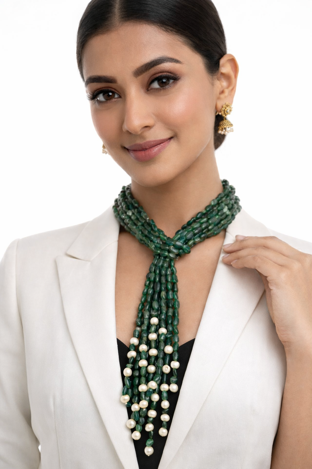 3-Strand Green Aventurine Scarf Necklace with Freshwater Pearls