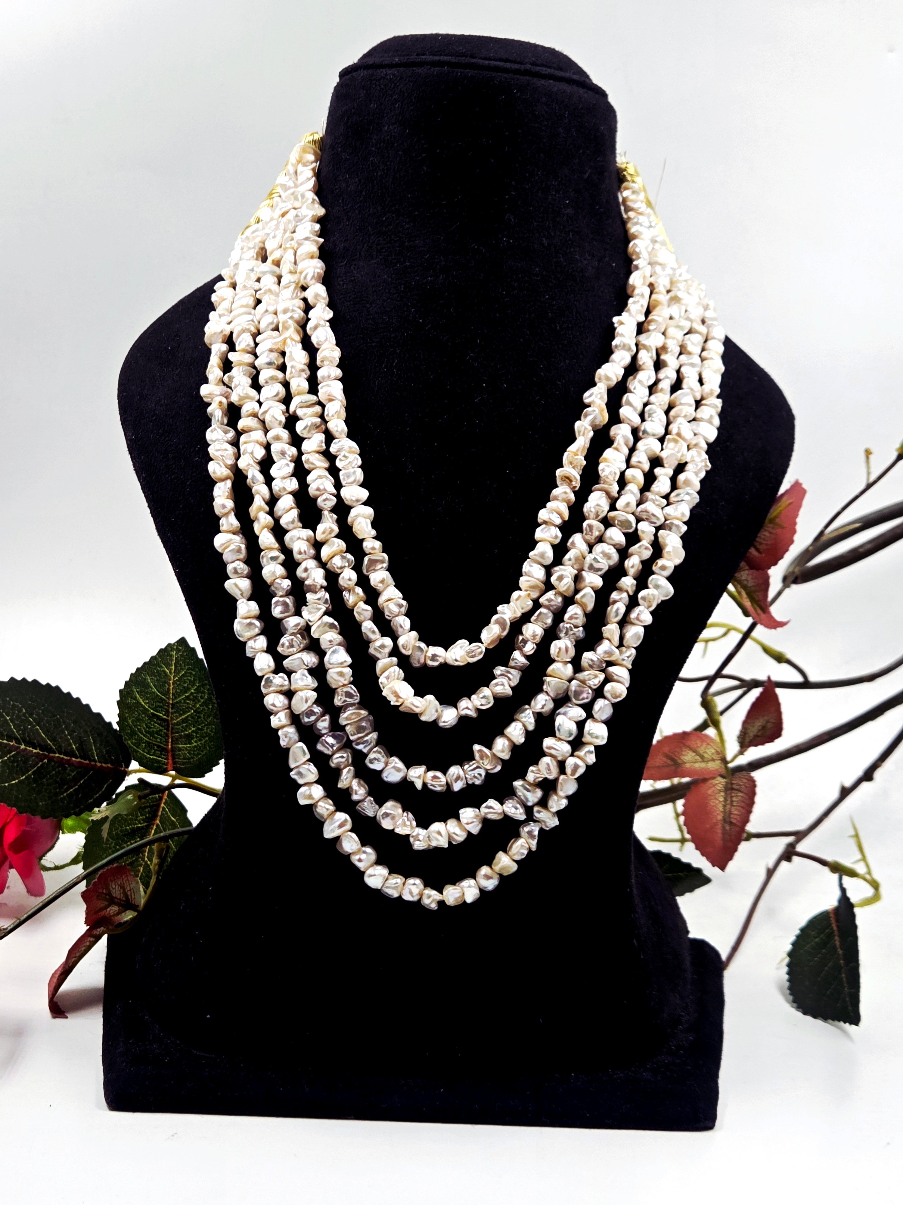 5-Strand Natural Irregular Freshwater Pearl Necklace – Sarafa Style