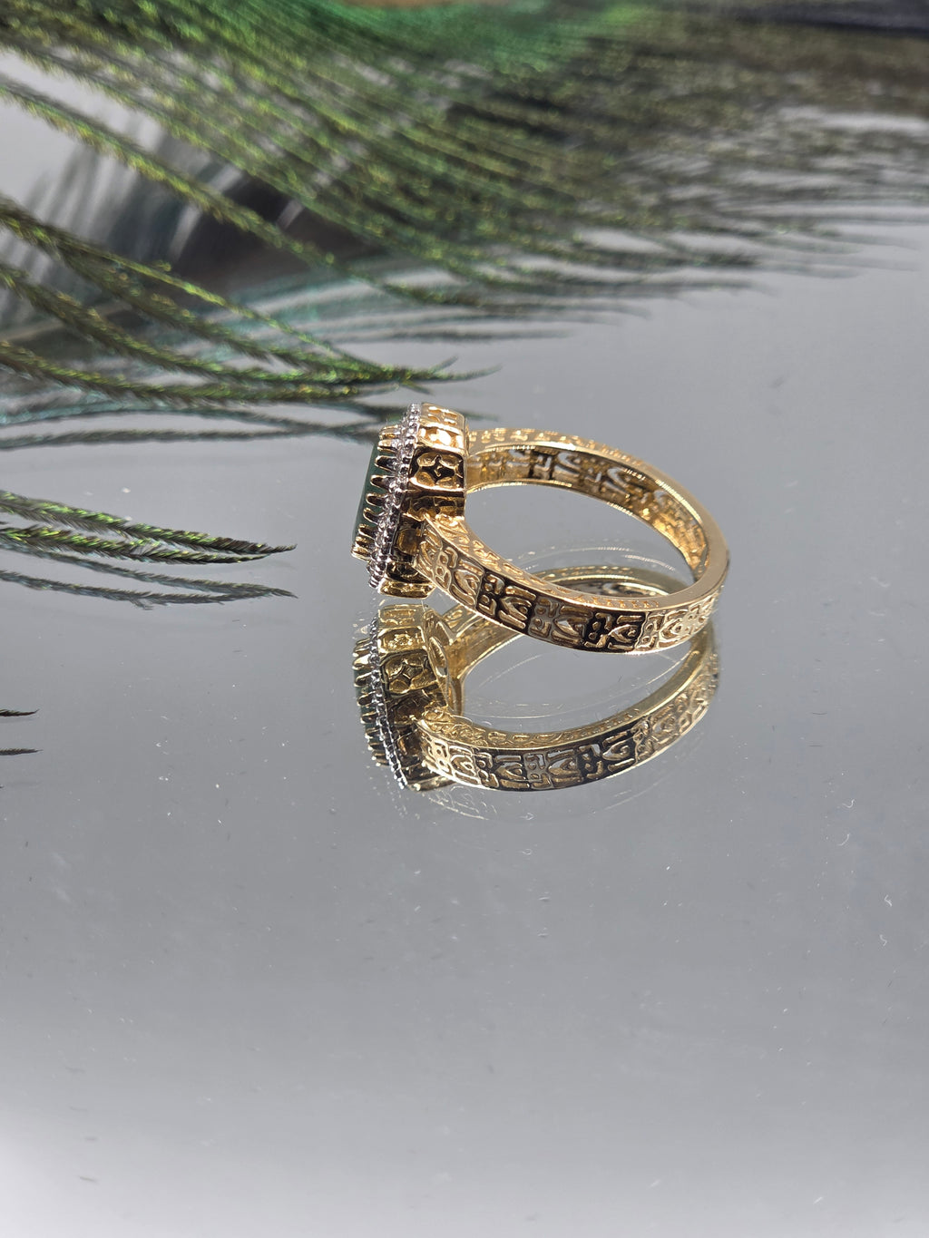 Victorian-Inspired Sterling Silver Ring with Lab-Grown Diamonds (Golden Finish)