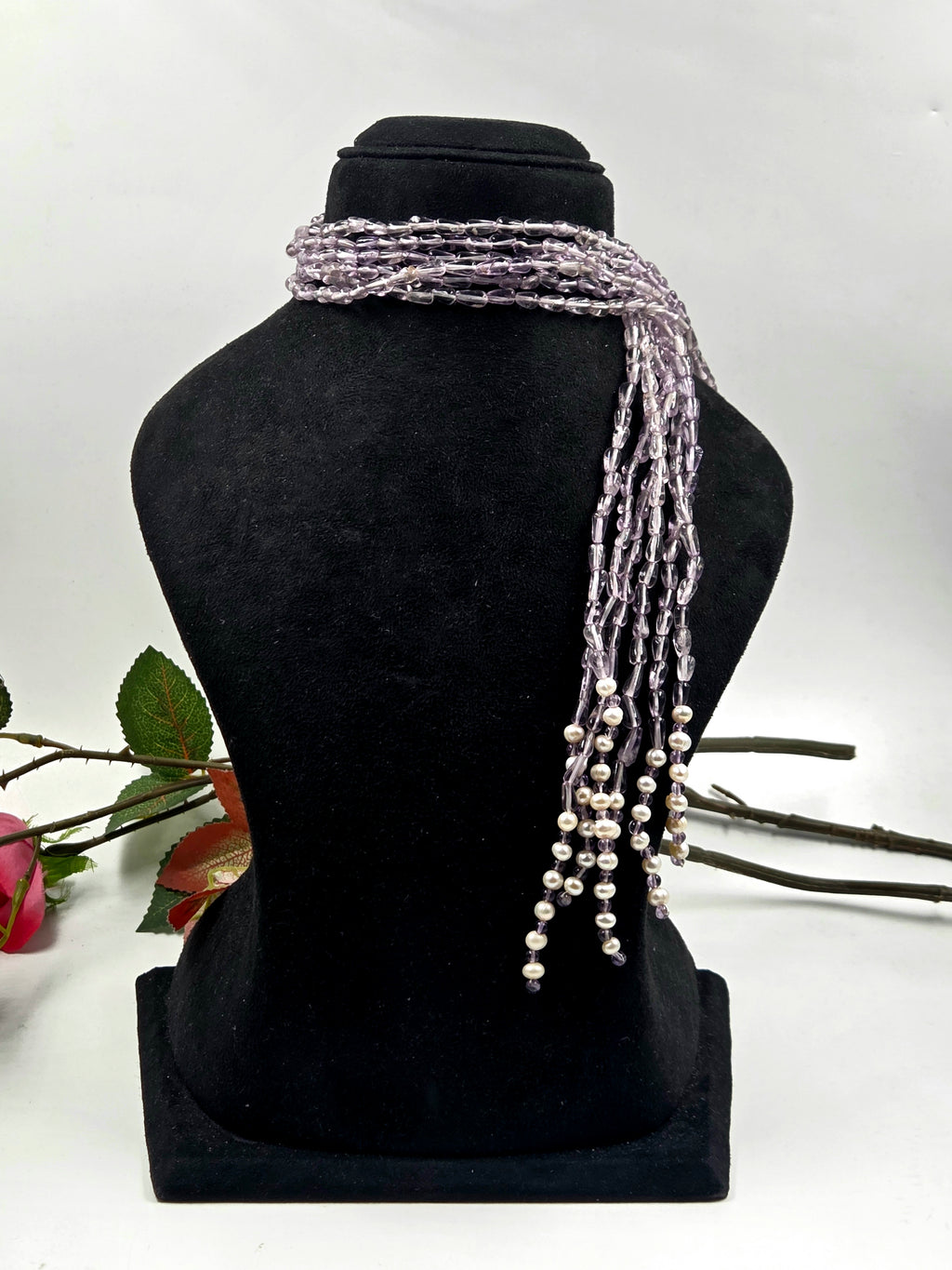 6-Strand Amethyst Scarf Necklace with Freshwater Pearls