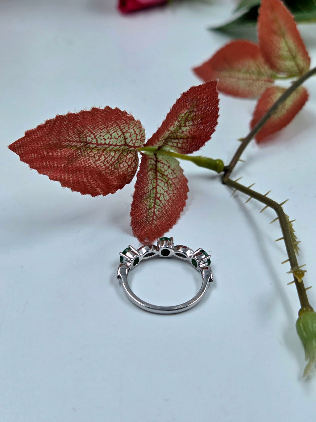 Natural Emerald & Natural Diamond Ring – Sterling Silver, Cabochon Shape.