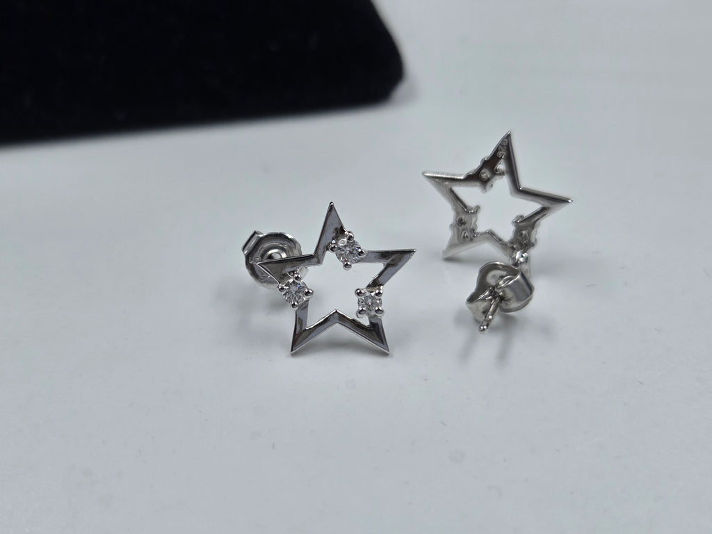 Star-Shaped Earrings in 925 Sterling Silver with Lab-Grown Diamonds – With Certificate