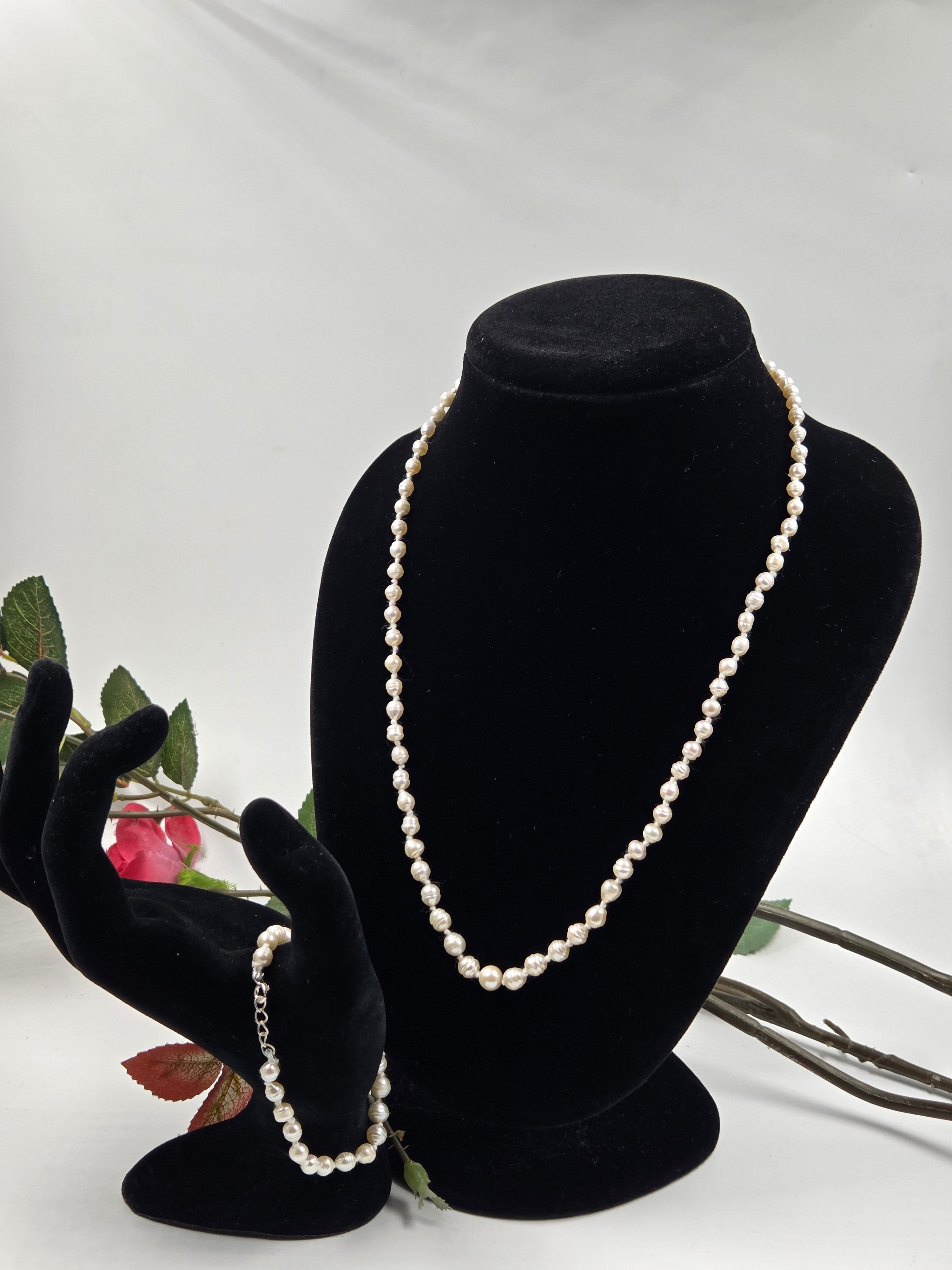 Freshwater Pearl Necklace & Bracelet Set – Sterling Silver, 5mm Pearls
