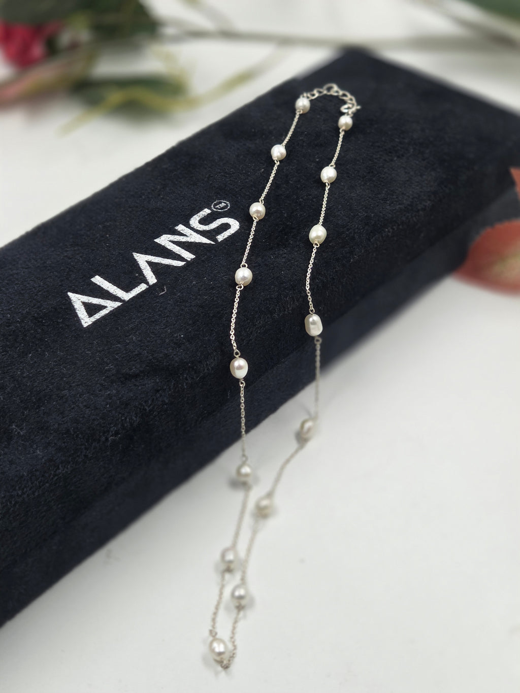 Freshwater Pearl Link Station Necklace in Sterling Silver