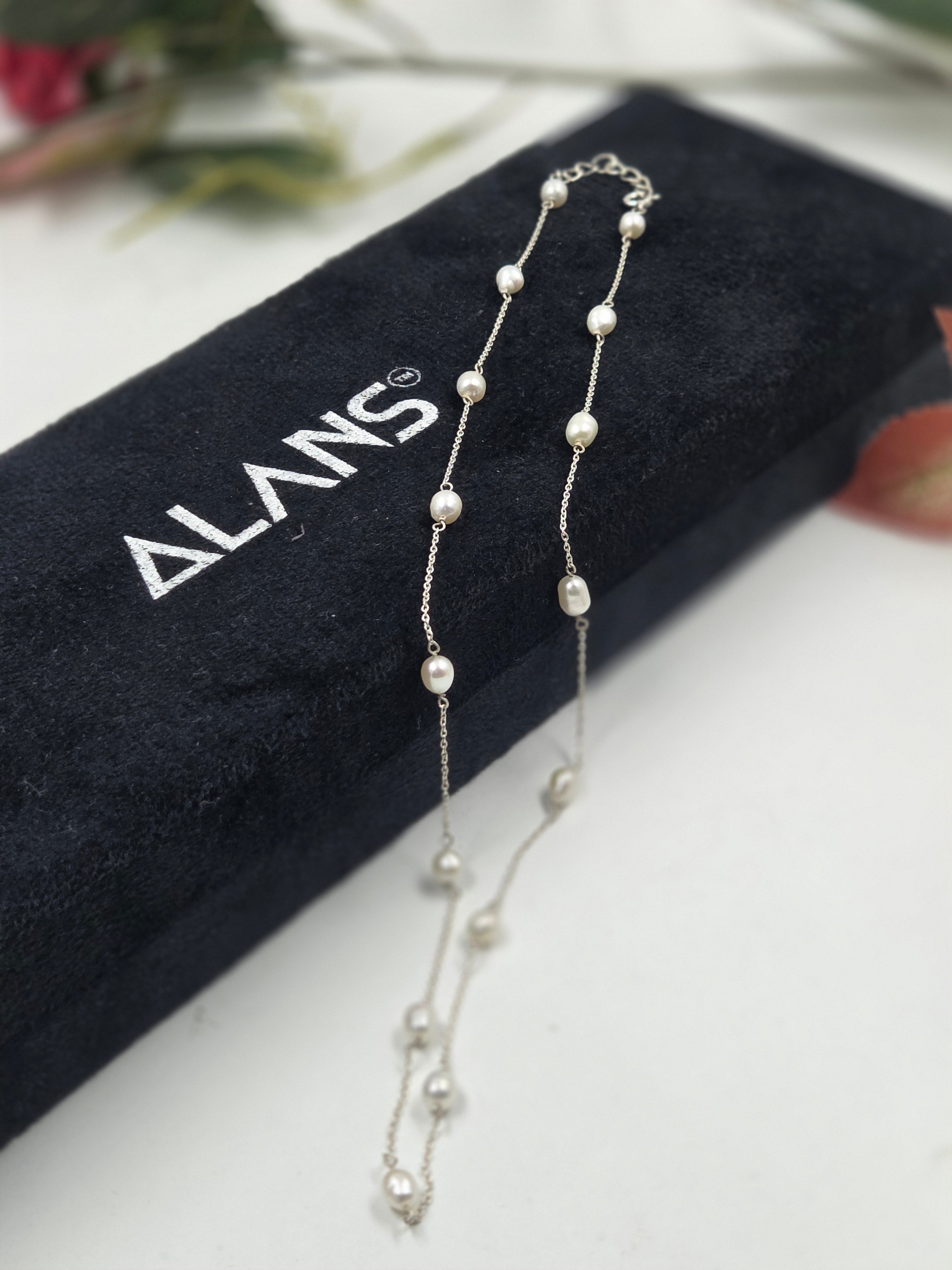 Freshwater Pearl Link Station Necklace in Sterling Silver