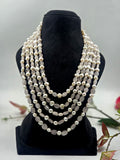 5-Line Rose Quartz & Freshwater Pearl Sarafa Necklace