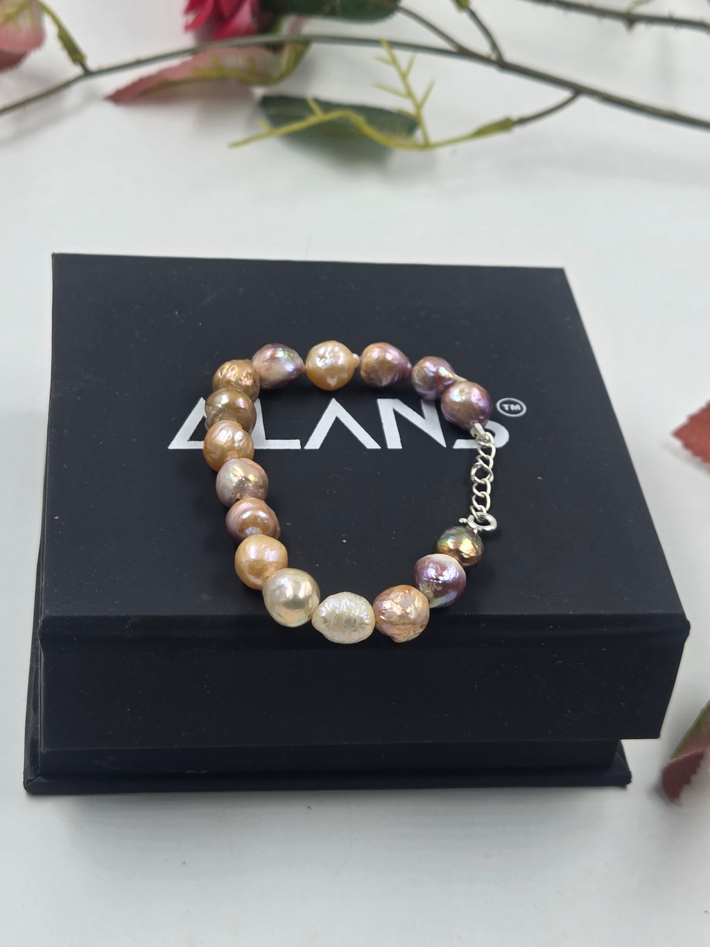 Natural Pinkish Freshwater Pearl Bracelet in Sterling Silver