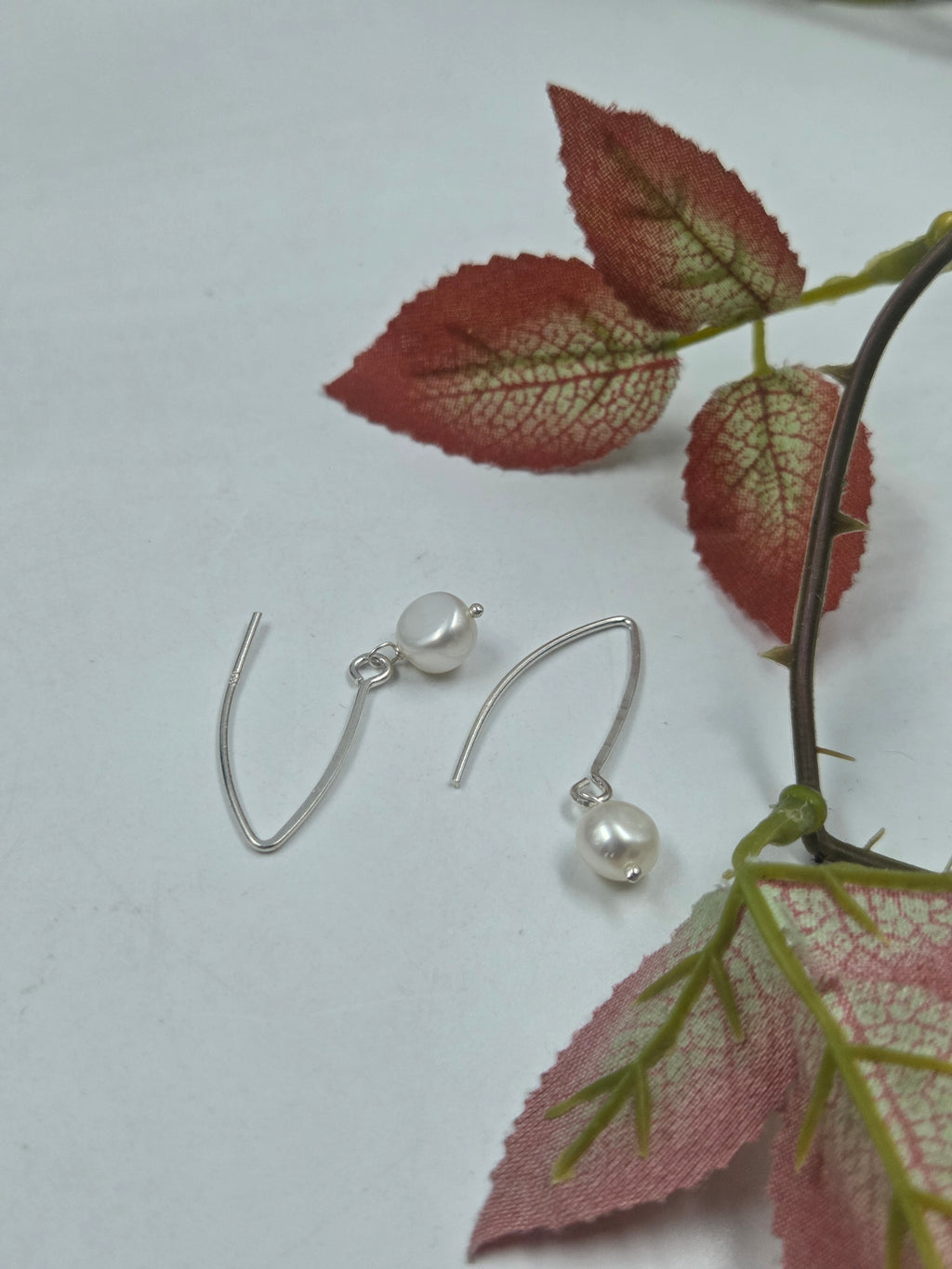 Freshwater Pearl V-Hook Drop Earrings in Sterling Silver