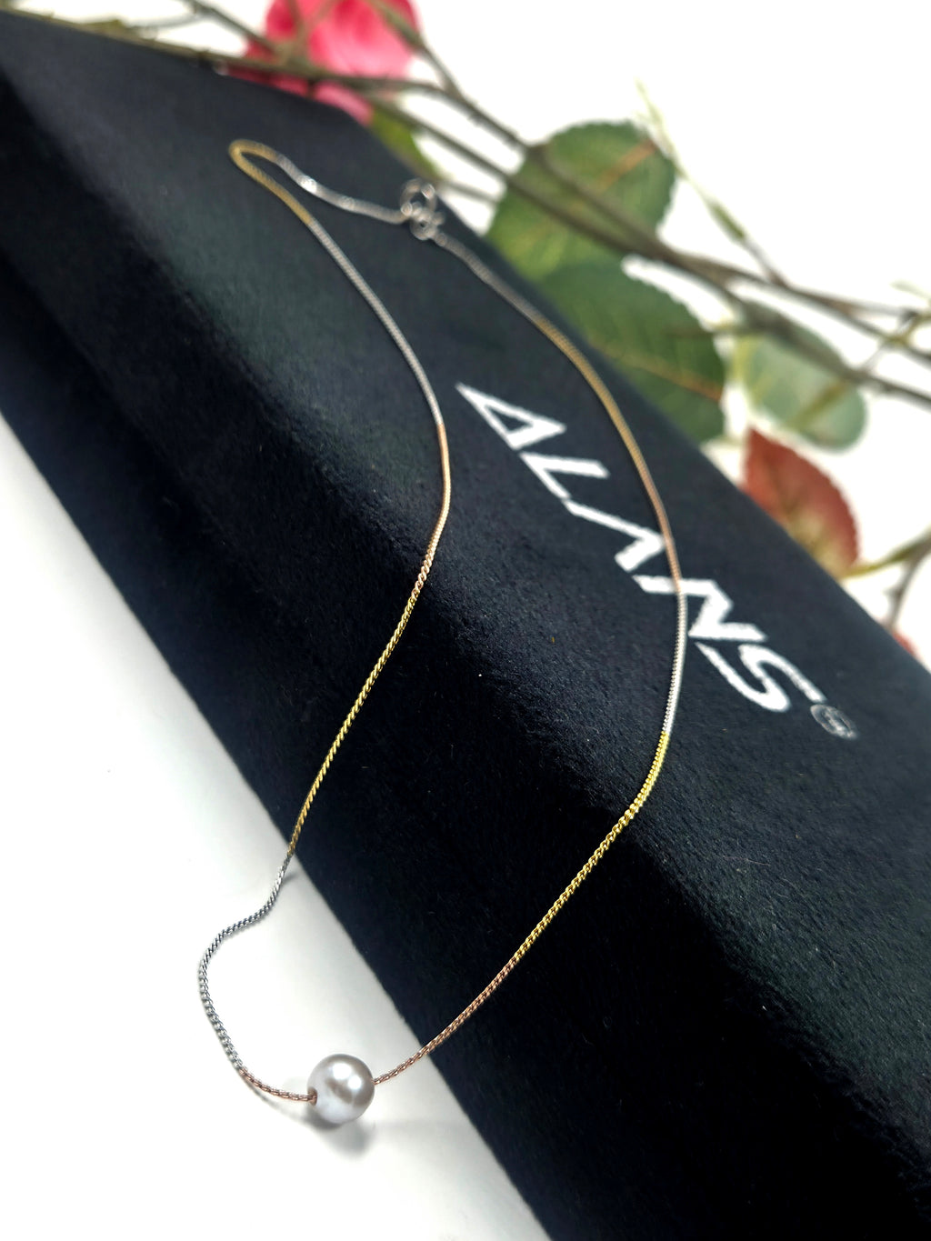Dual Tone Sterling Silver Chain with Single Freshwater Pearl