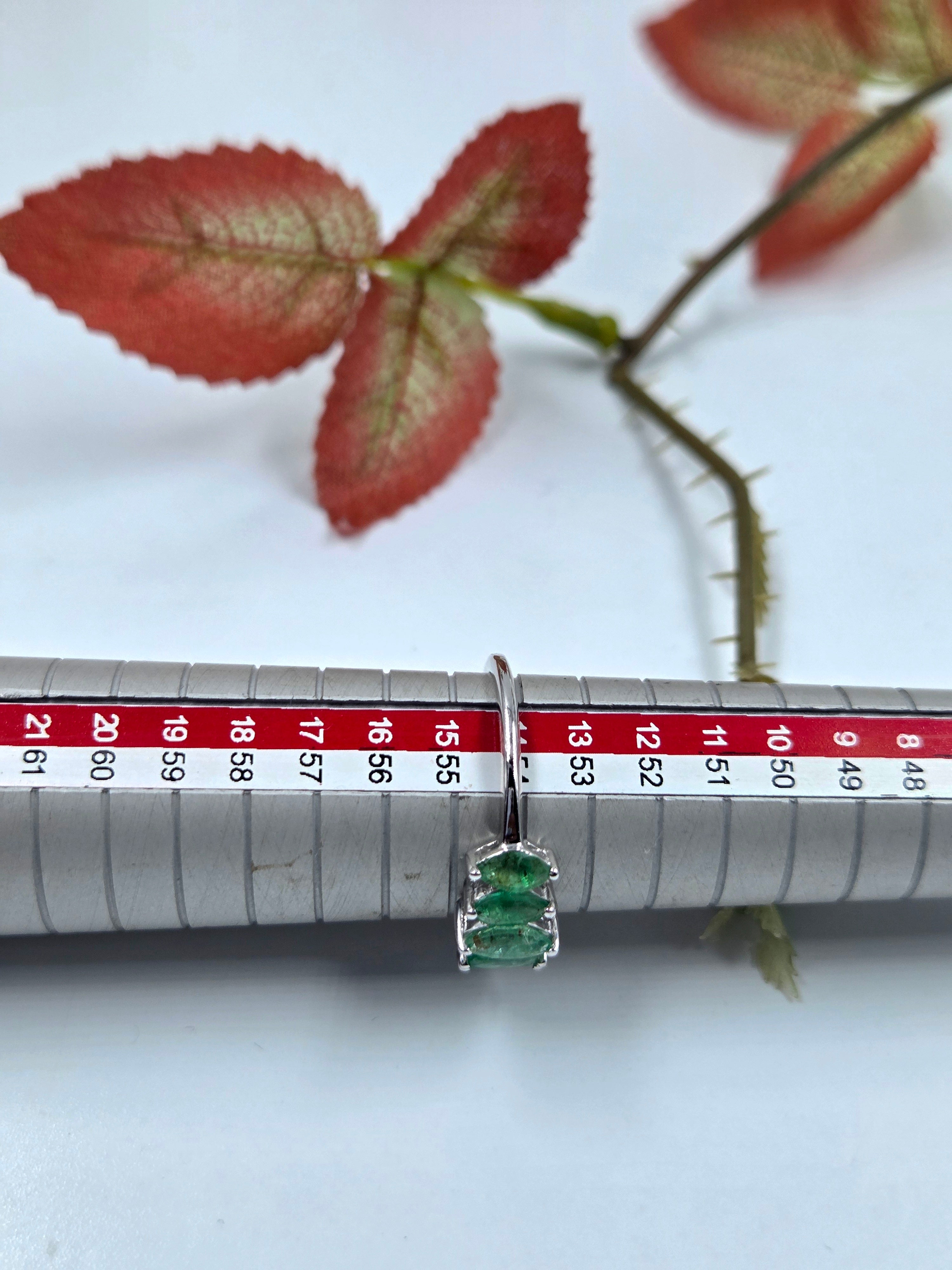 Natural Emerald Ring – Sterling Silver, Marquise-Cut Shape.