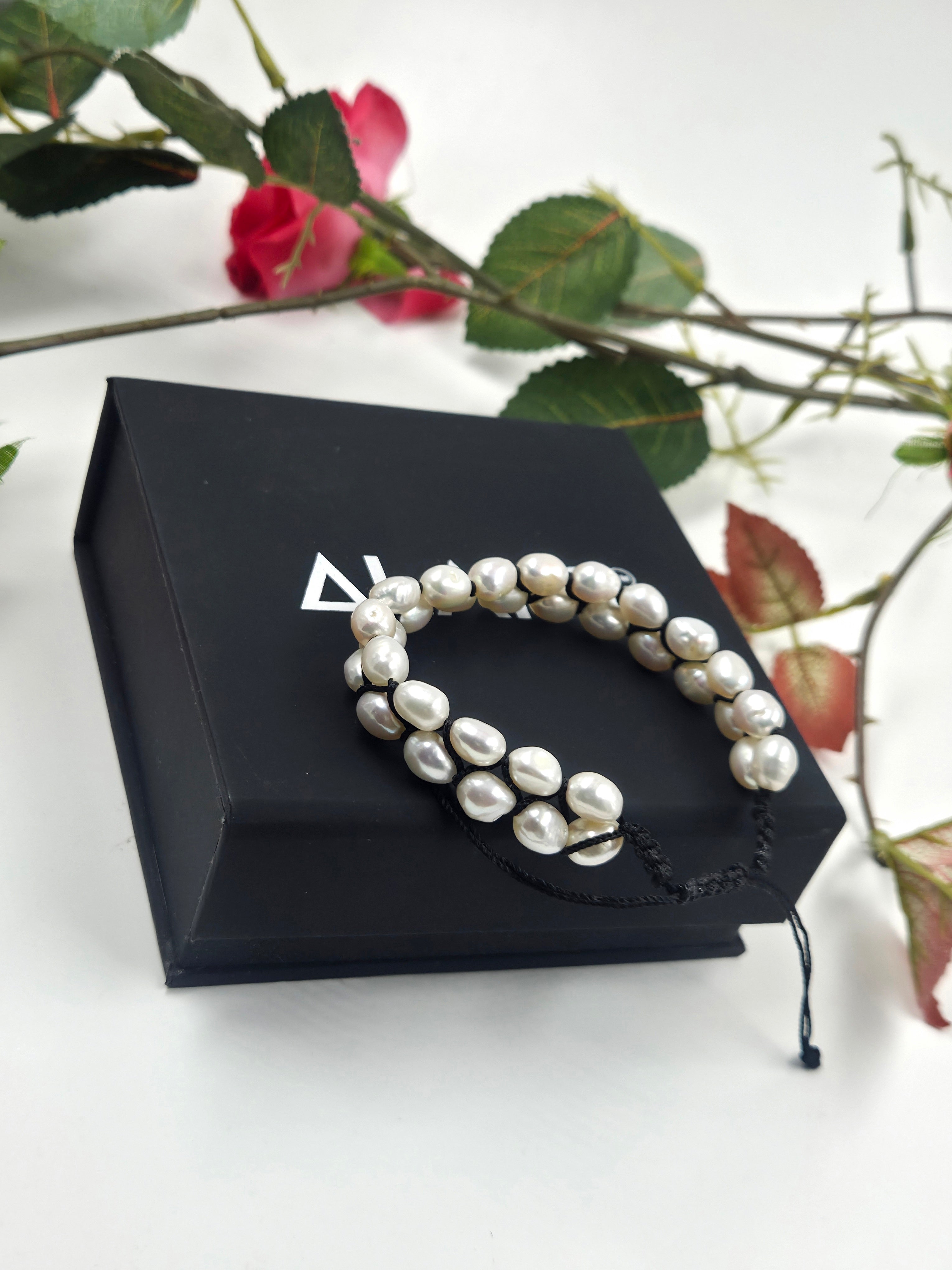 Double-Row Freshwater Pearl Macramé Bracelet