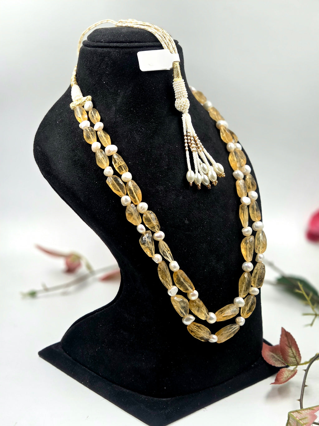 2-Line Citrine & Freshwater Pearl Sarafa Style Necklace – 127.50 Grams
