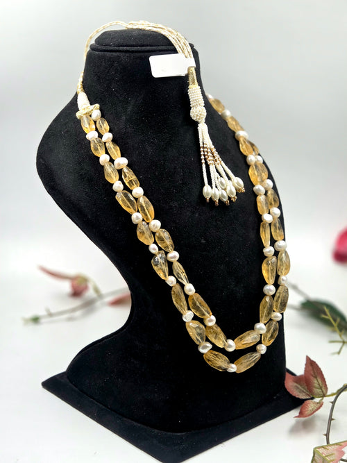 2-Line Citrine & Freshwater Pearl Sarafa Style Necklace – 127.50 Grams