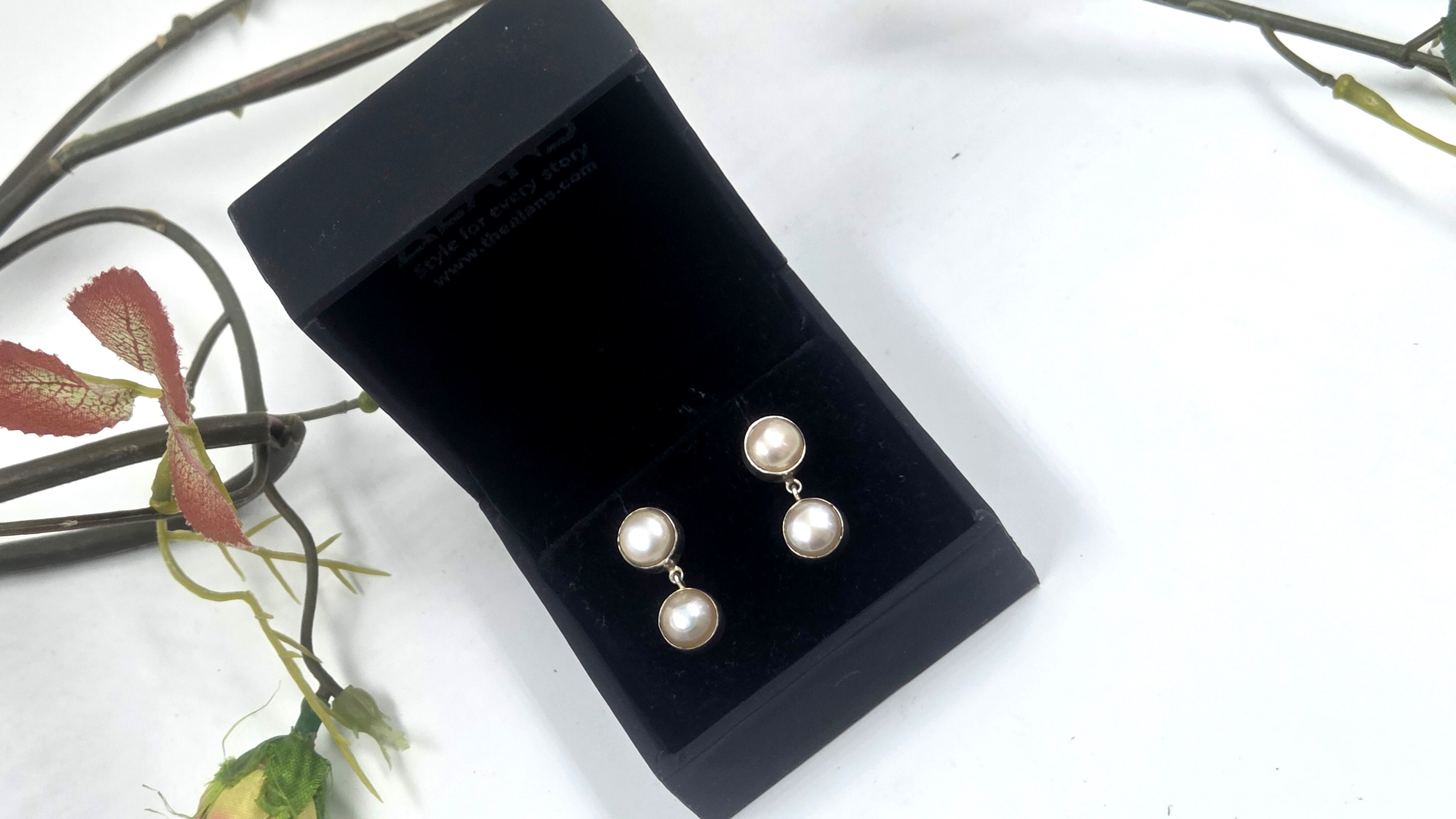 Freshwater Dual Pearl Earrings in 92.5 Sterling Silver