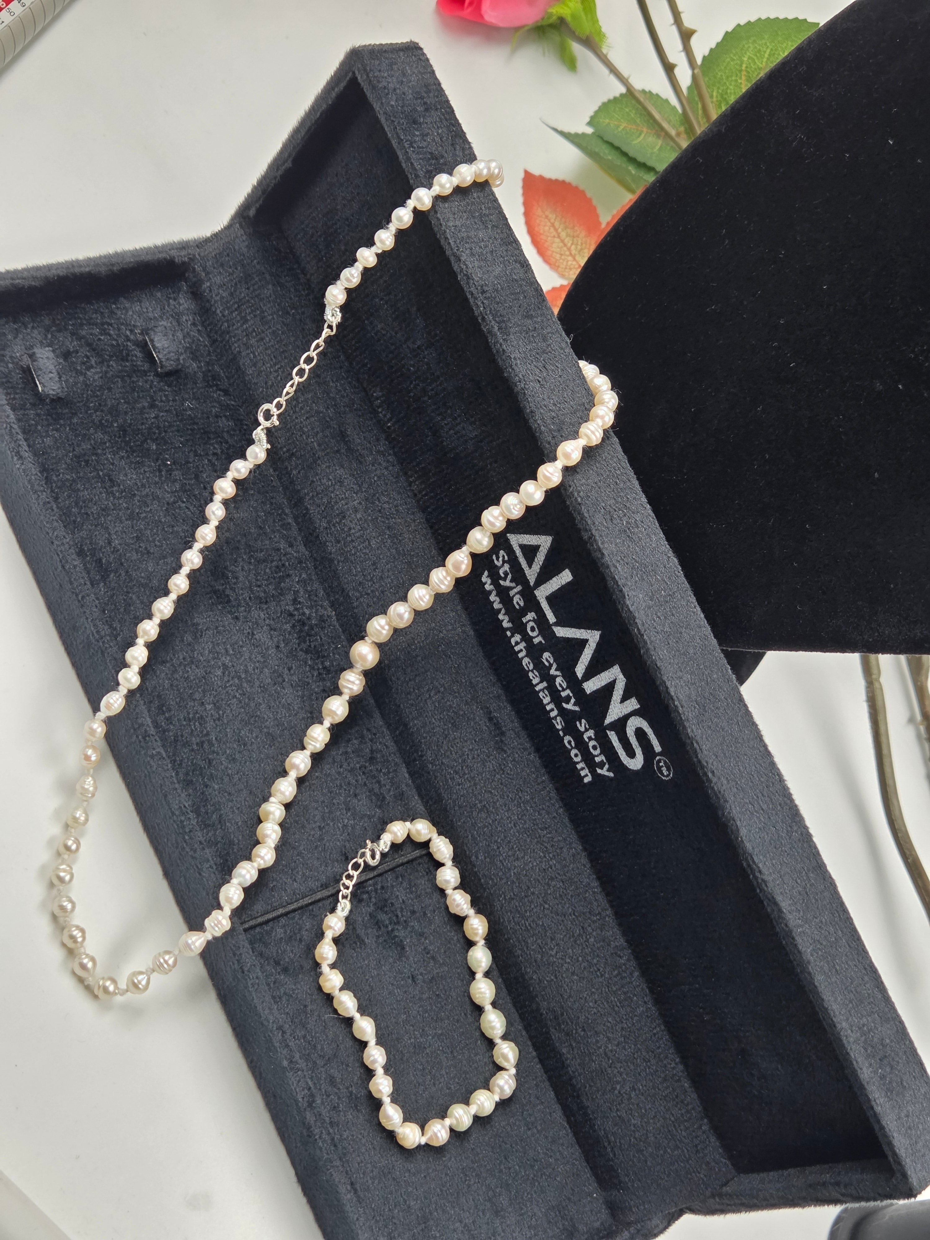Freshwater Pearl Necklace & Bracelet Set – Sterling Silver, 5mm Pearls