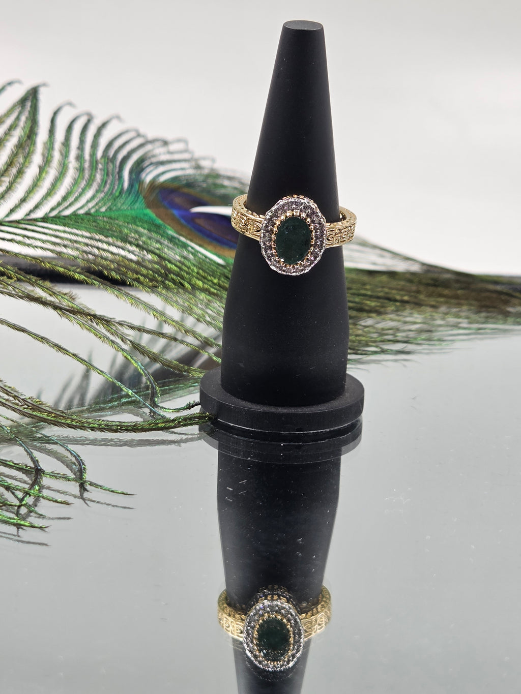 Victorian-Inspired Sterling Silver Ring with Lab-Grown Diamonds (Golden Finish)