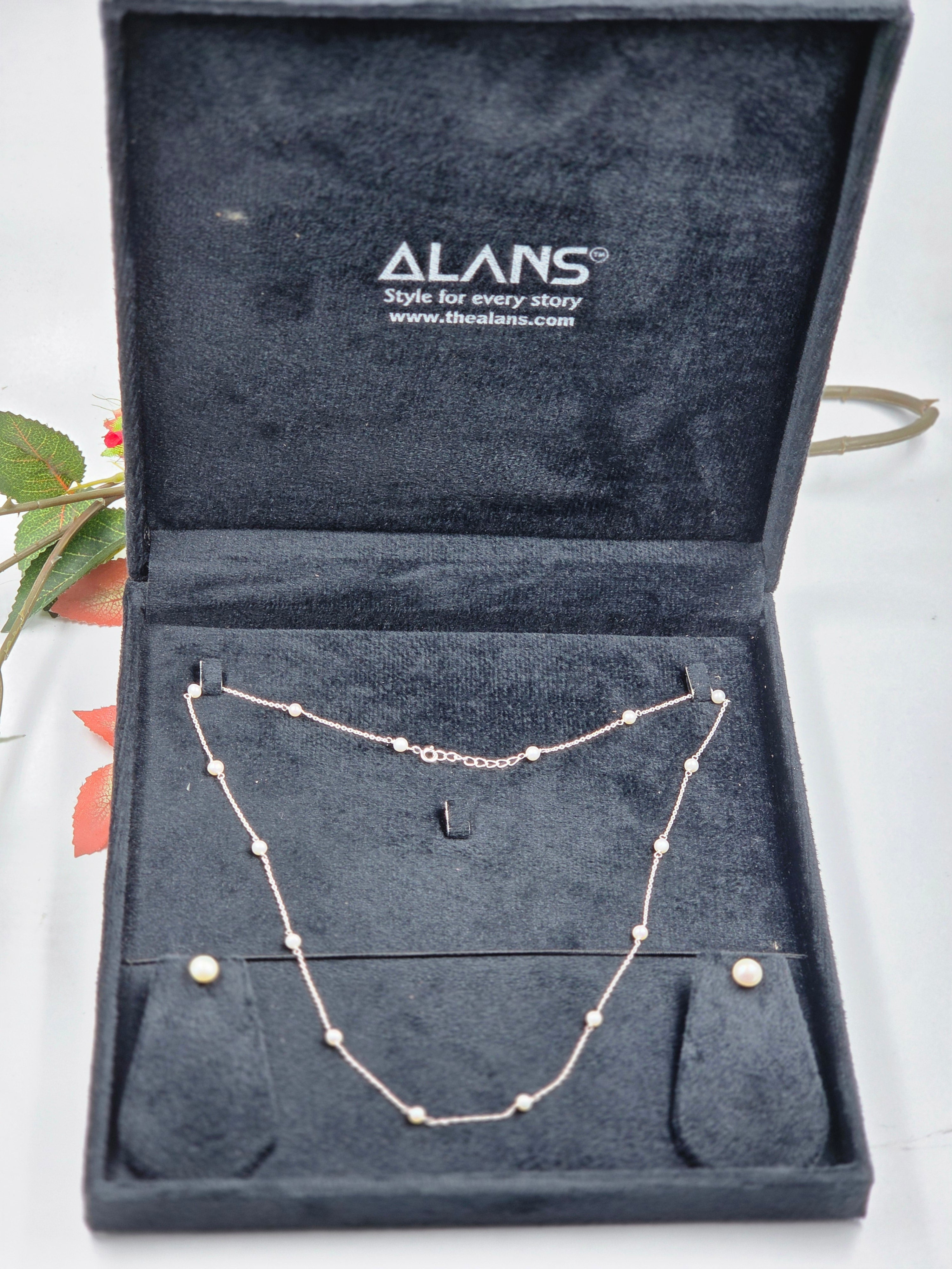 Freshwater Pearl Necklace with Stud Earrings in Sterling Silver