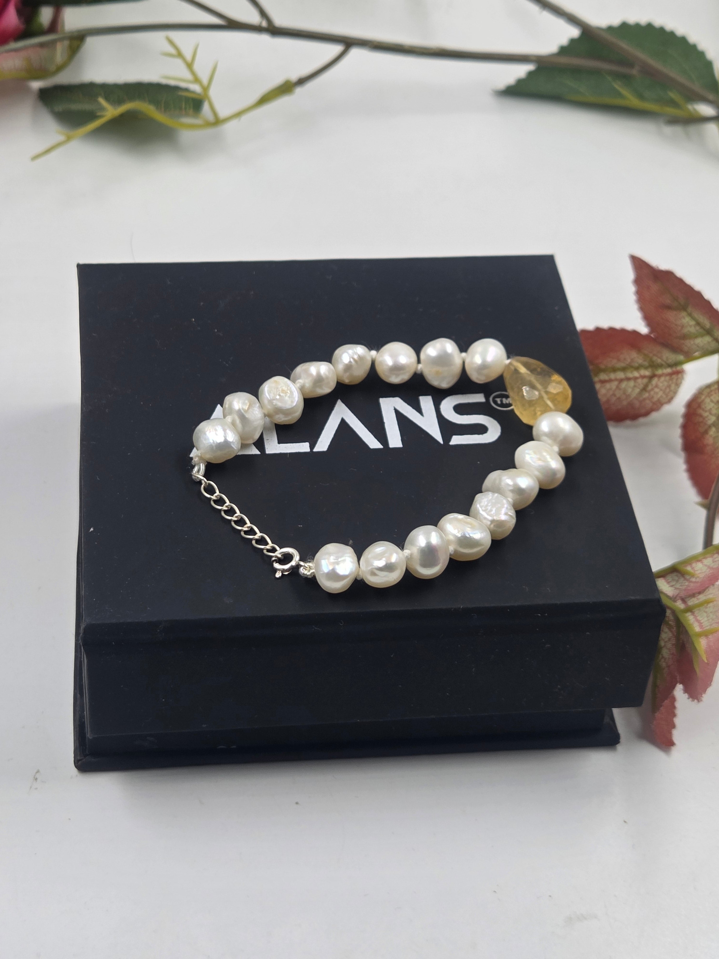 Freshwater Pearl & Citrine Center Bracelet in Sterling Silver