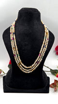 Royal Sarfa Style Triple-Line Pearl & Multi-Gem Necklace