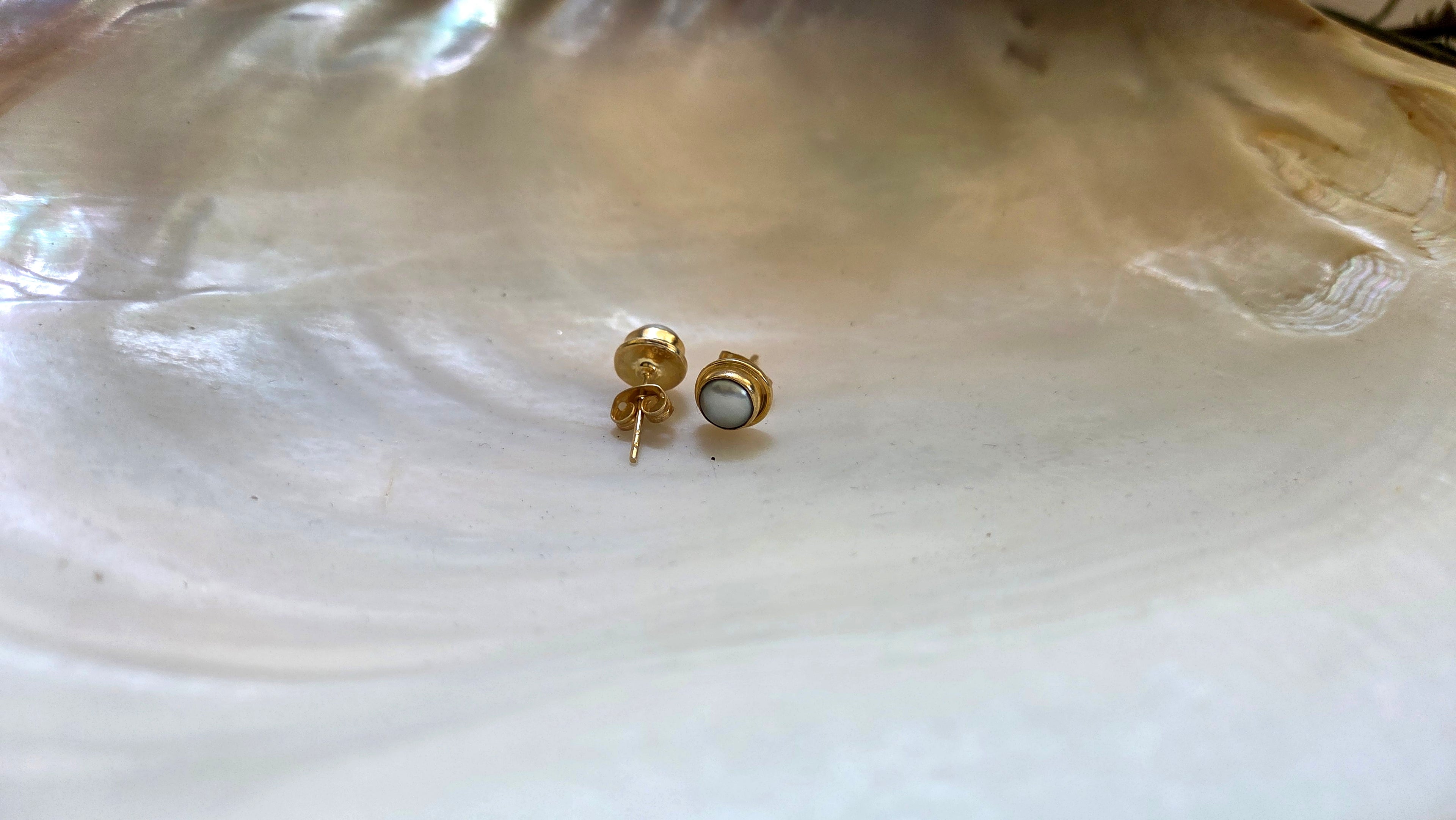 Classic Freshwater Pearl Stud Earrings in Golden Tone Sterling Silver