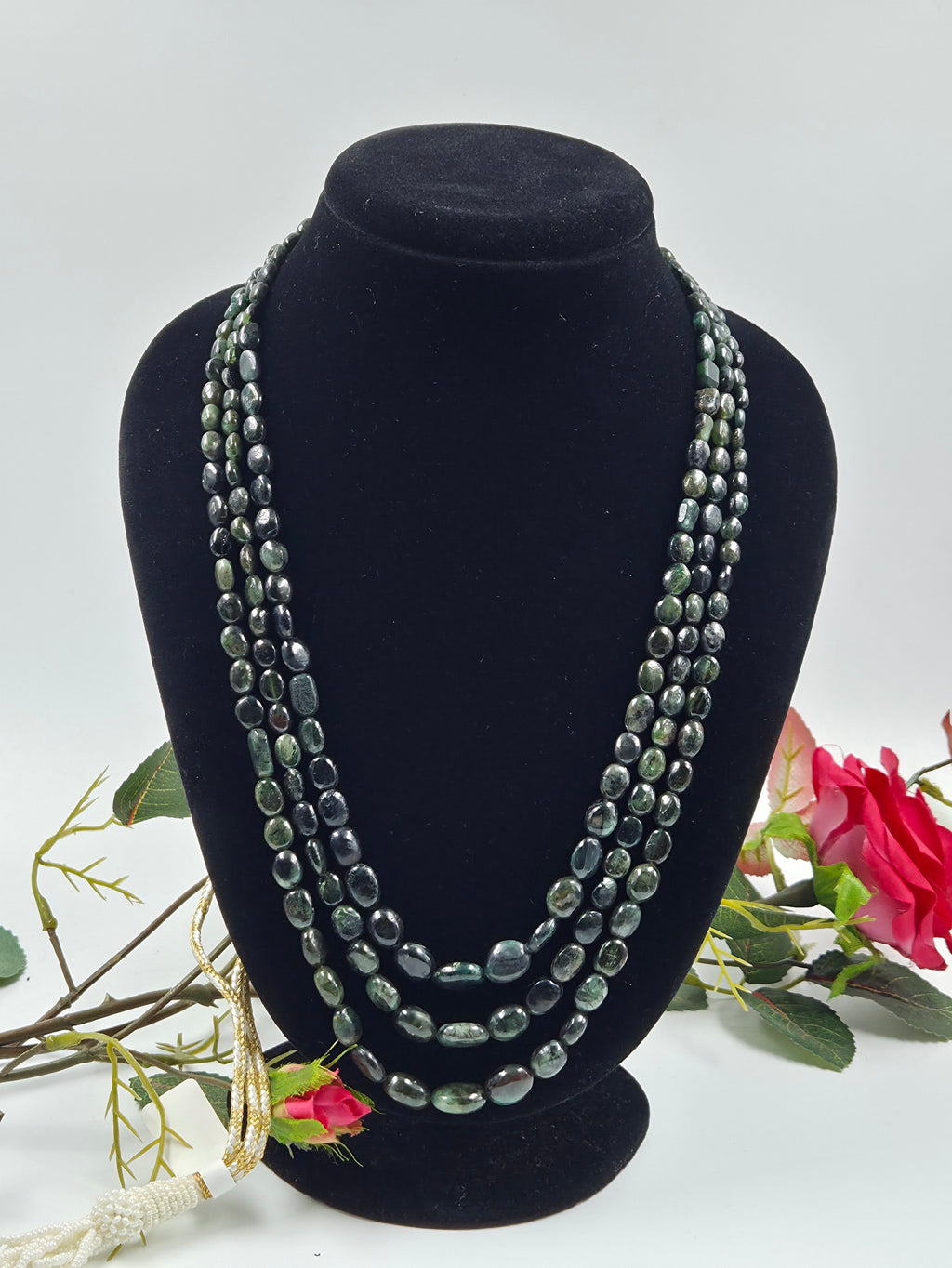 Natural Emerald 3-Line Necklace (Sarafa Style)