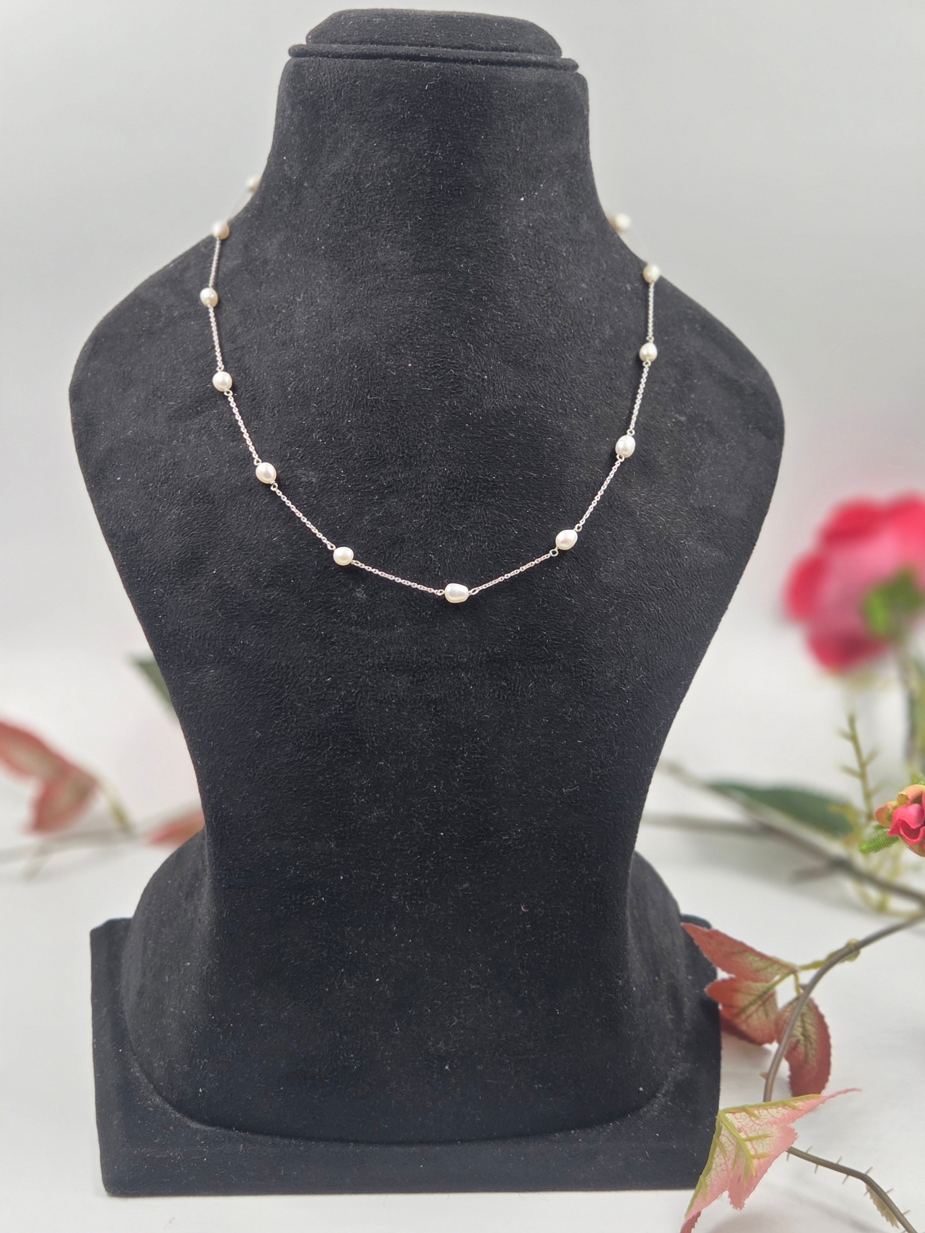 Freshwater Pearl Link Station Necklace in Sterling Silver