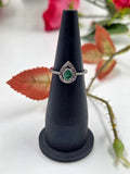 Natural Emerald and Natural Diamond Drop-Shaped Ring in Sterling Silver, Rhodium Plated)