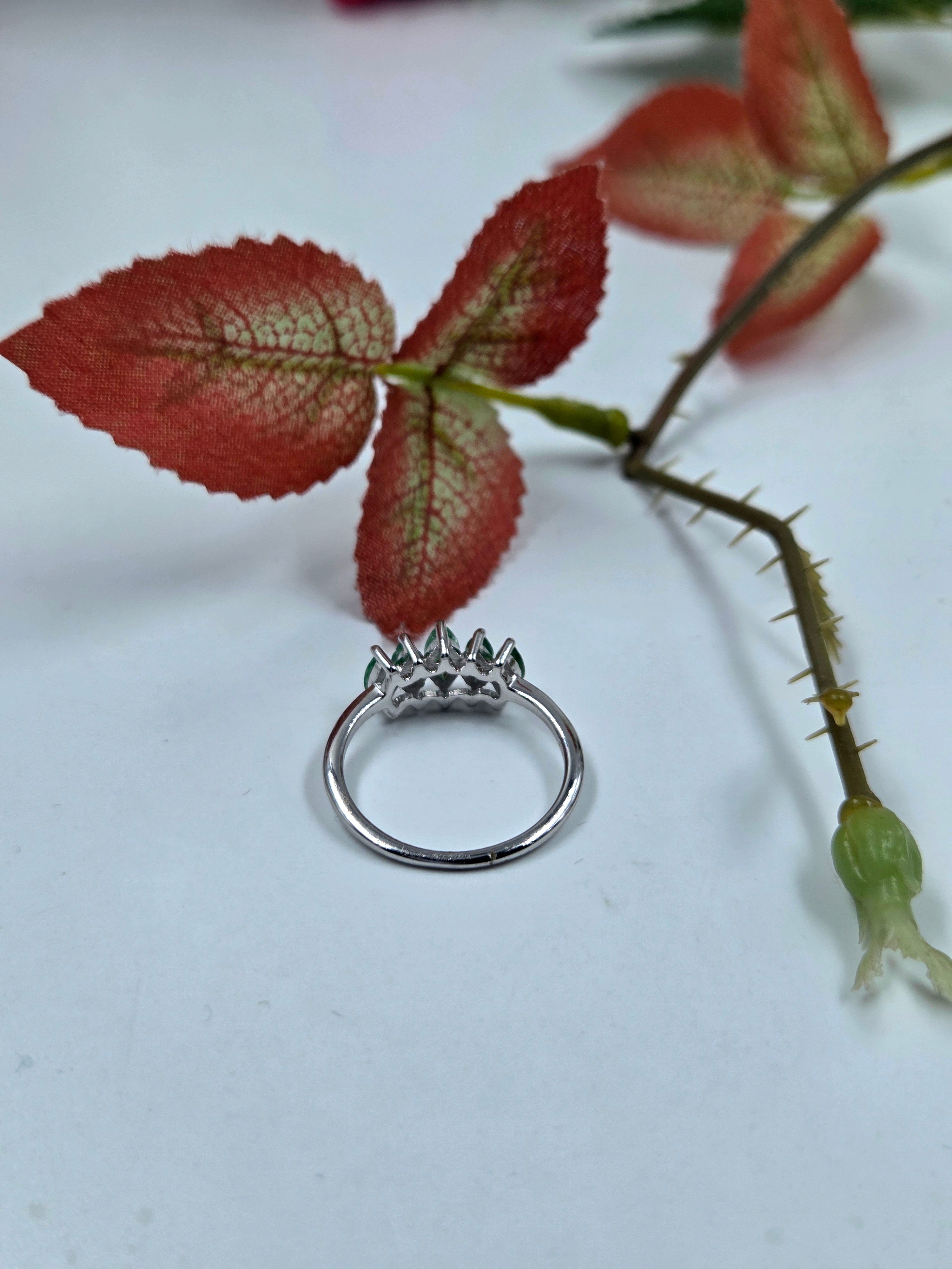 Natural Emerald Ring – Sterling Silver, Marquise-Cut Shape.