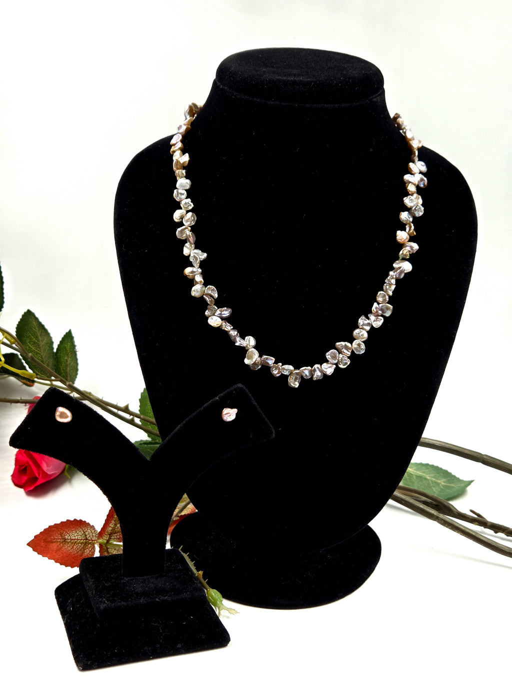 Irregular Shape Freshwater Pearl Necklace Set- 16.5 inches