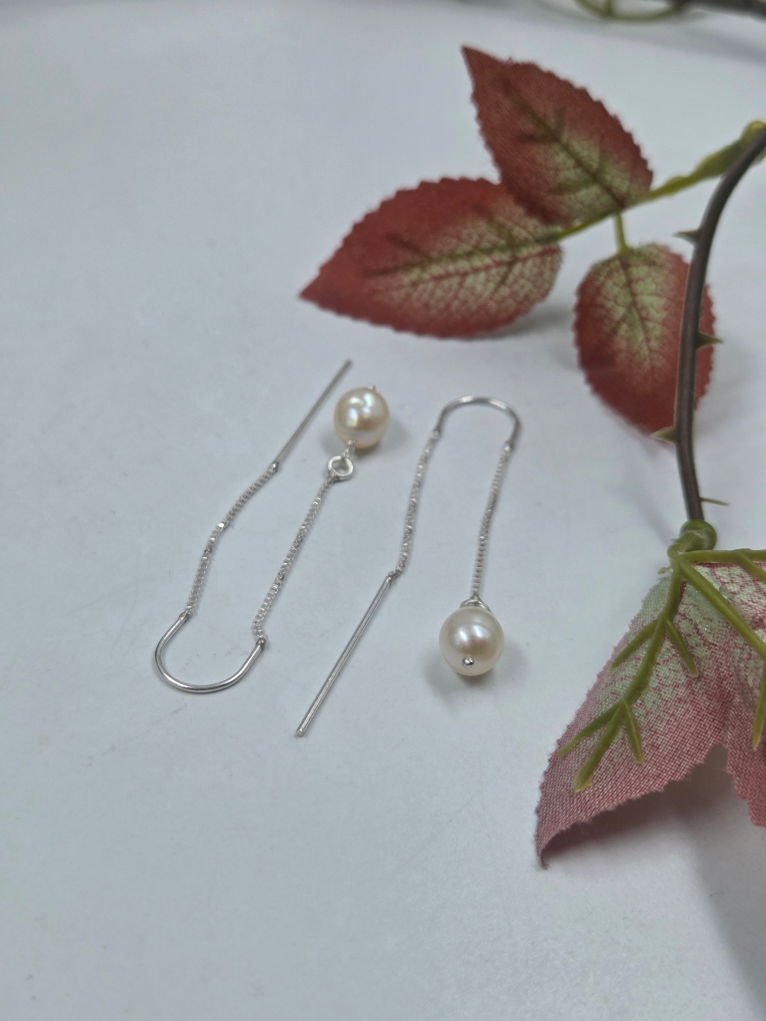 Freshwater Pearl Threader Earrings in Sterling Silver