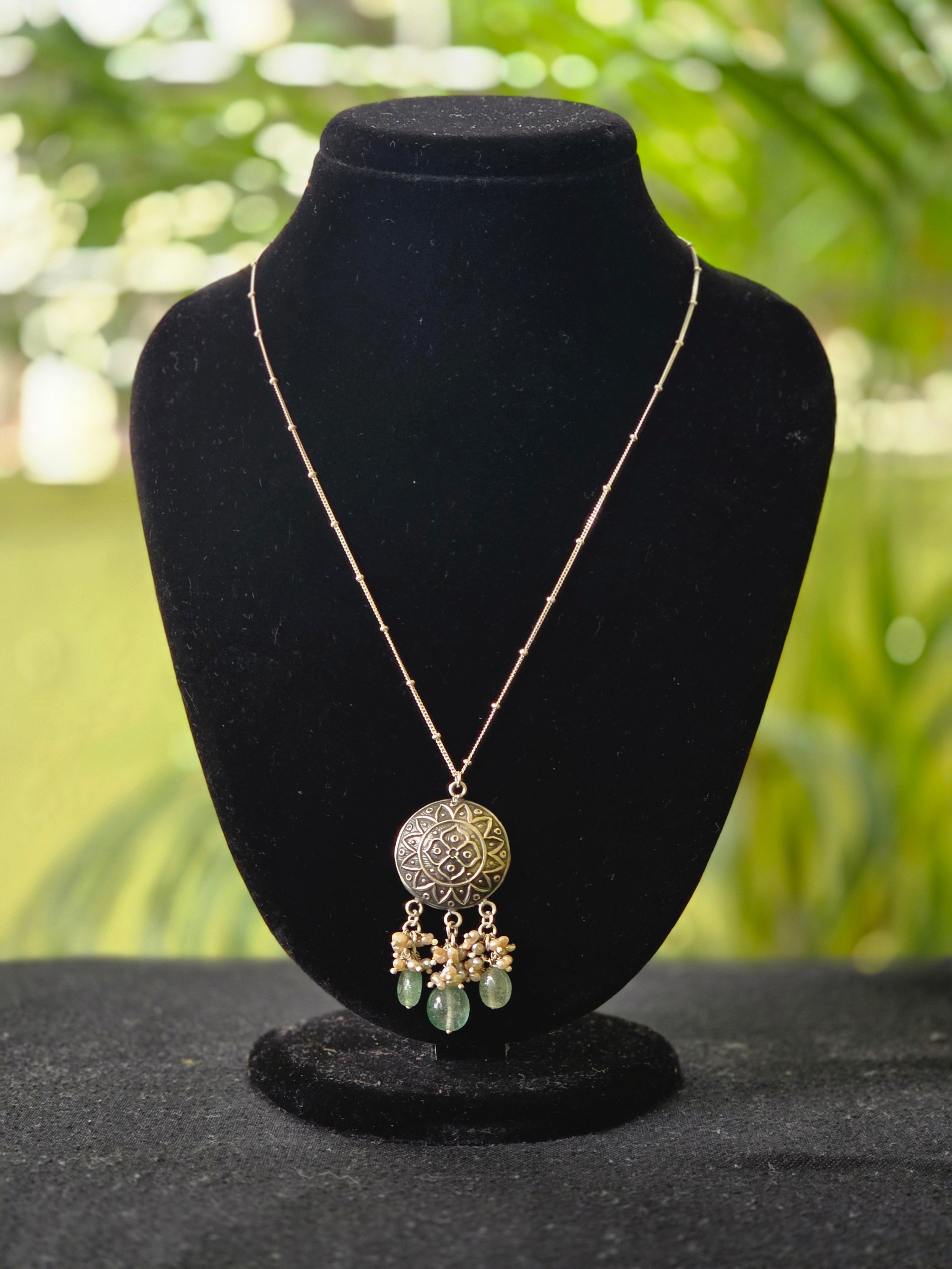 Sterling Silver Necklace with Strawberry Quartz & Freshwater Pearls