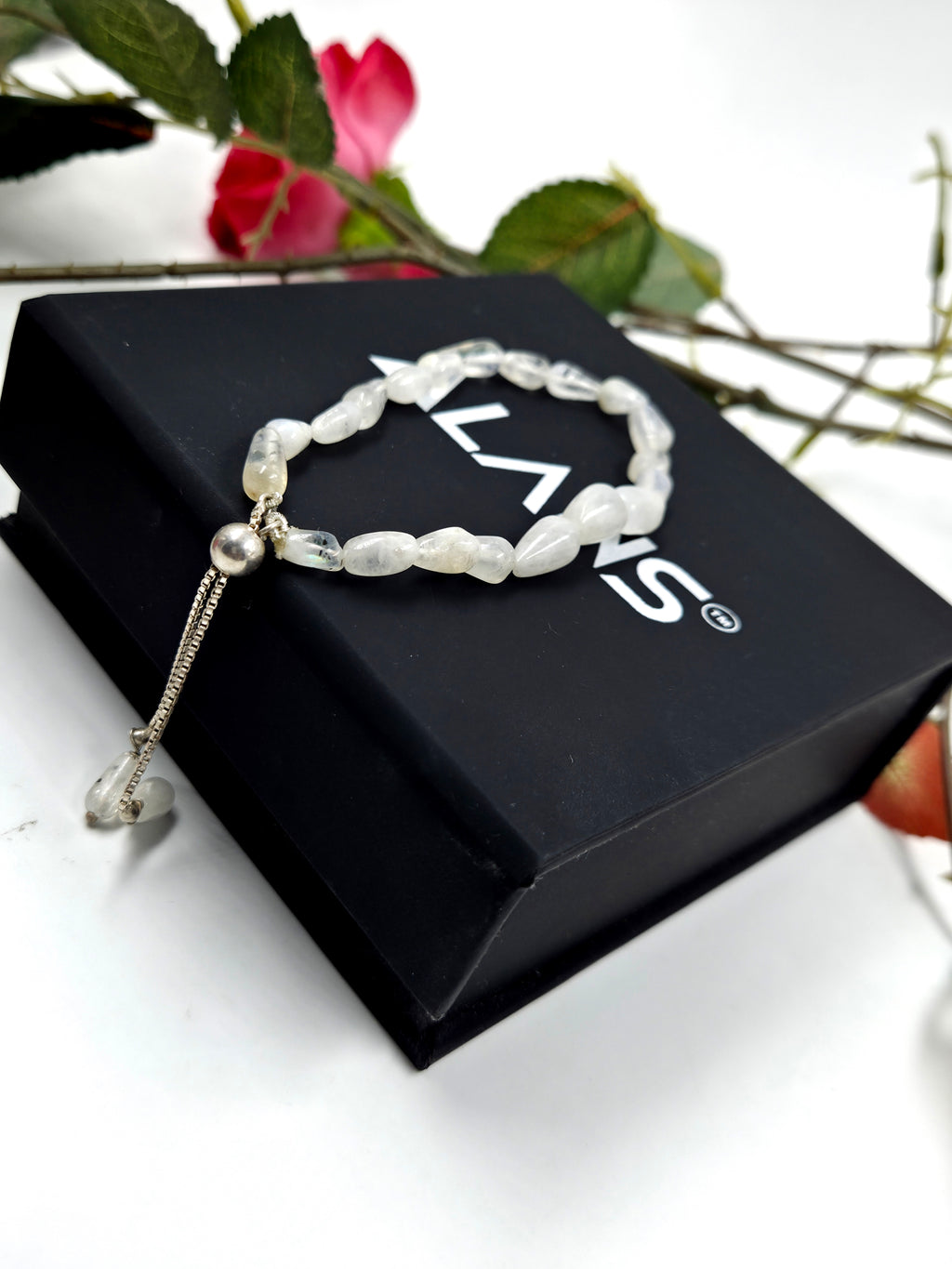 White Rainbow Stone Bracelet in Sterling Silver