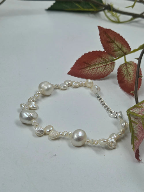 Asymmetric Freshwater Pearl Bracelet in Sterling Silver