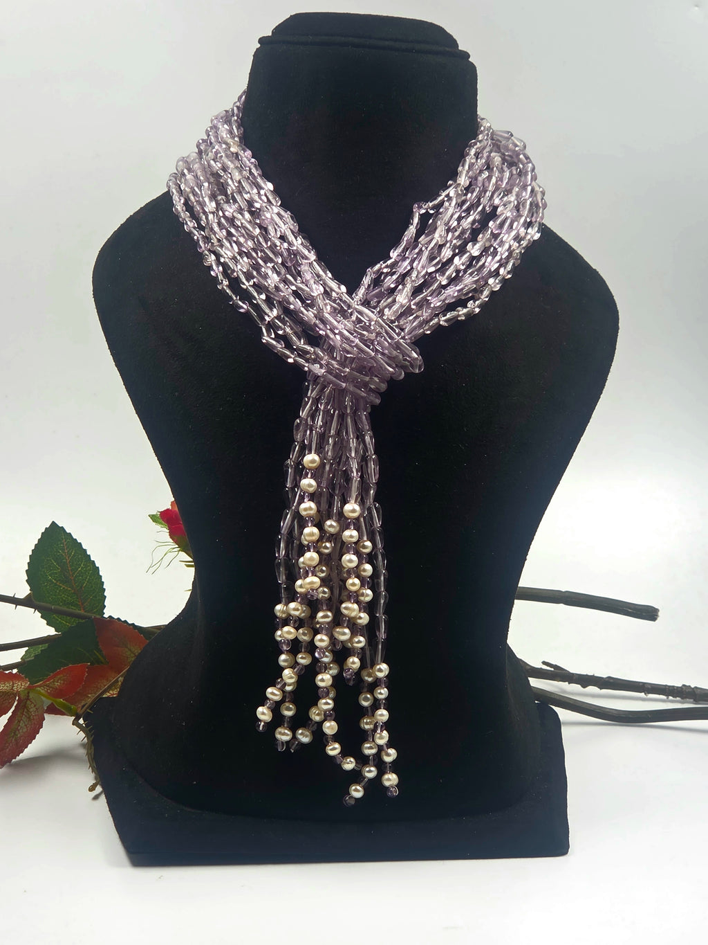 6-Strand Amethyst Scarf Necklace with Freshwater Pearls