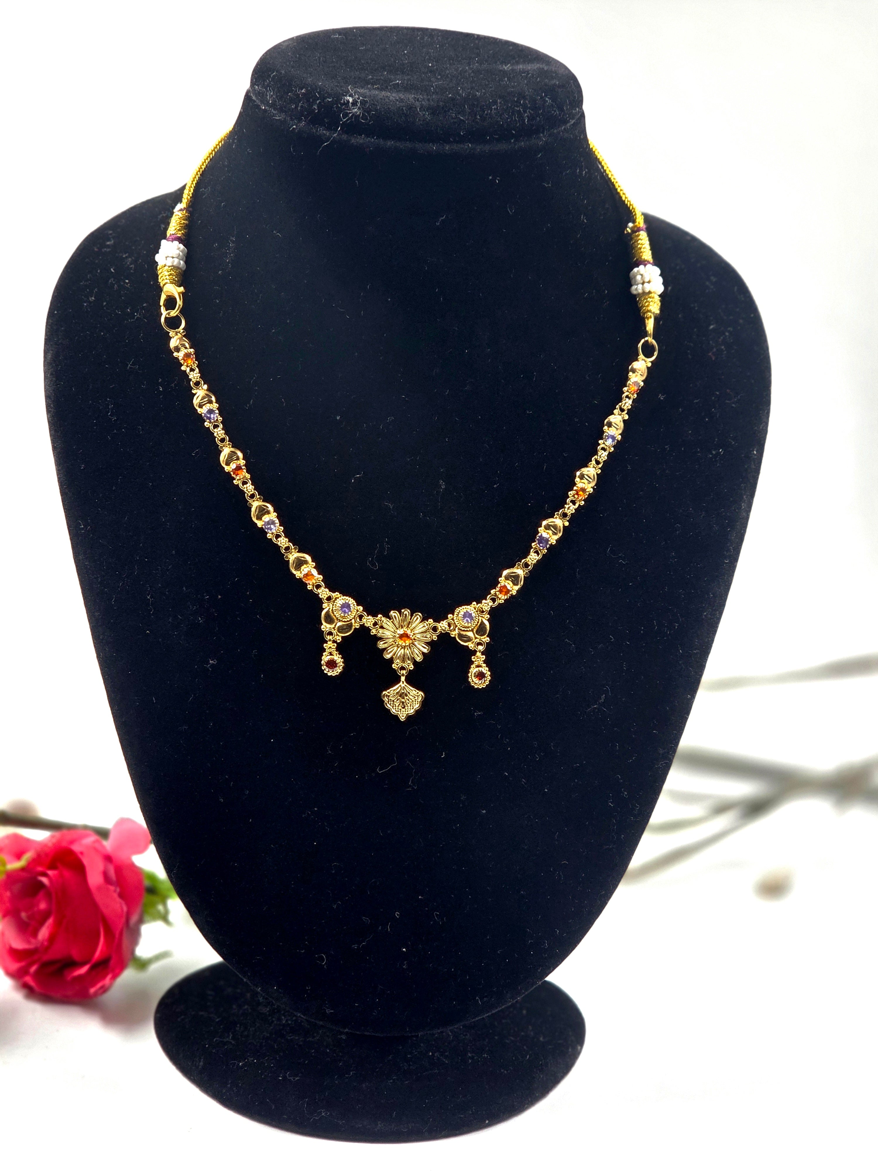 Golden Floral Sterling Silver Set ( Necklace & Earrings)