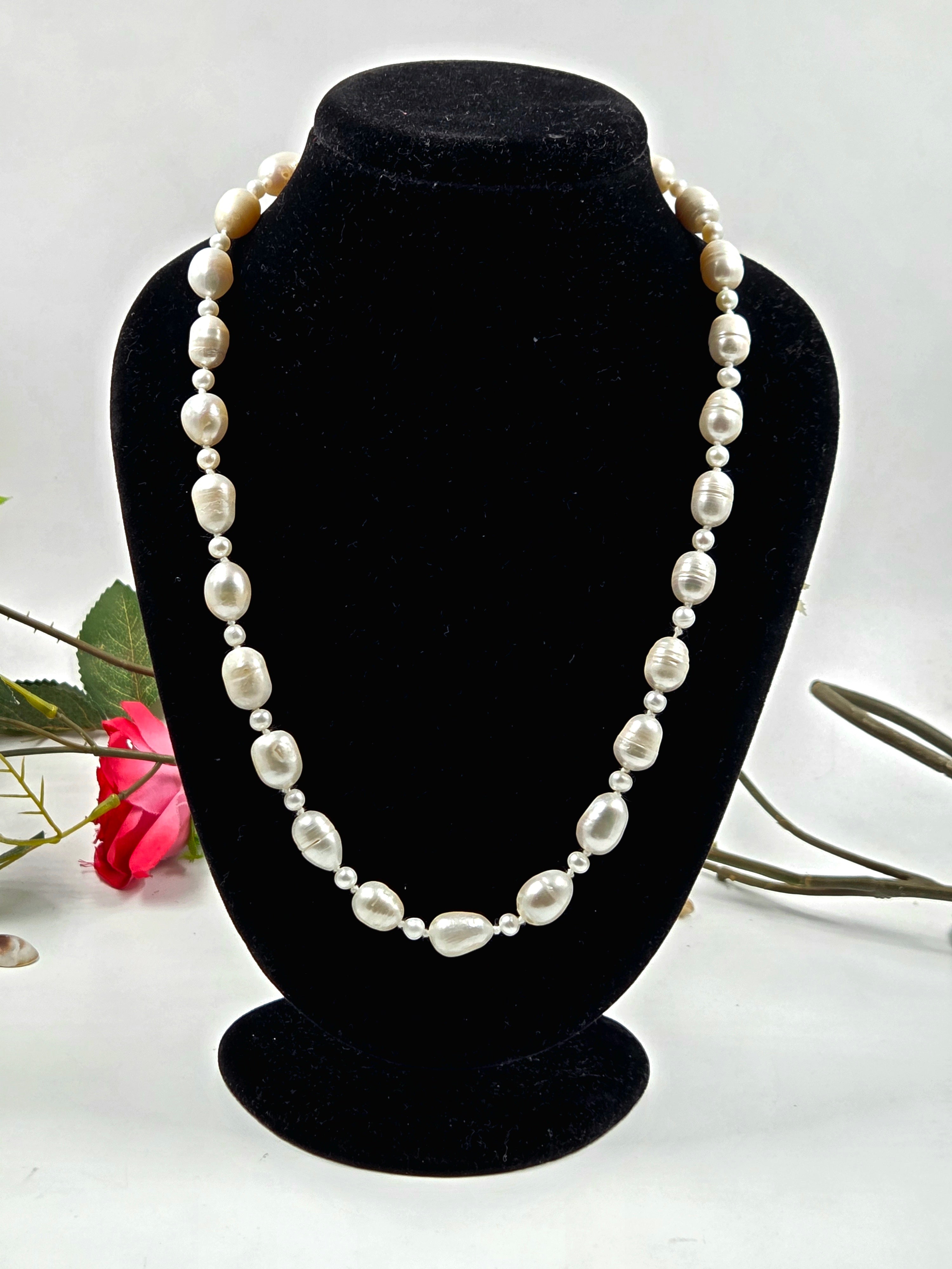 Alternating Oval and Round Freshwater Pearl Strand
