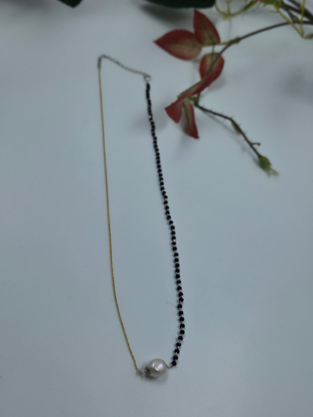 Black Beads Silver & Freshwater Pearl Dual-Tone Necklace