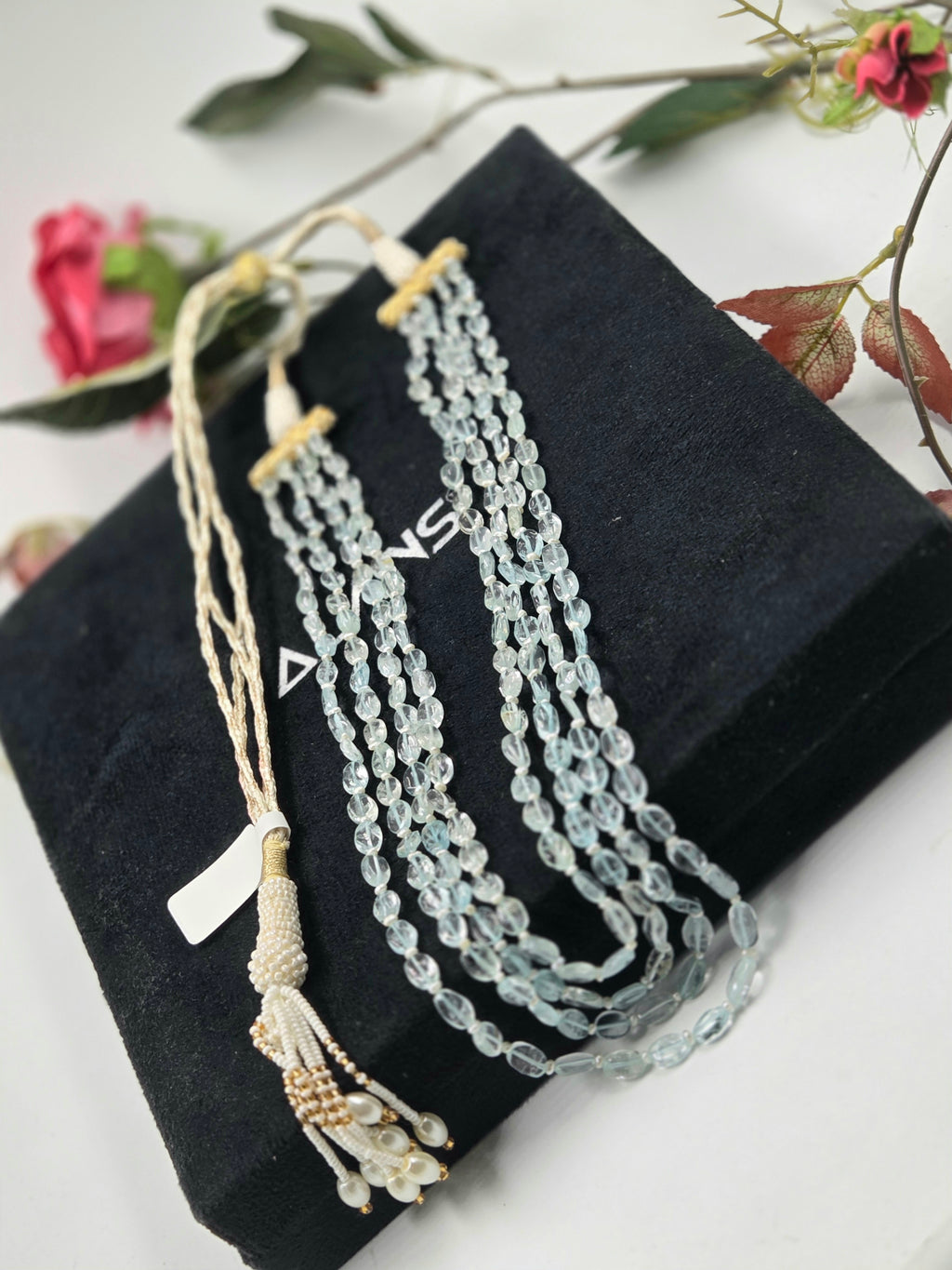 4-Line Aquamarine Sarafa Style Necklace