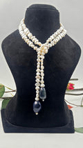 Freshwater Pearl & GF Sapphire Scarf Necklace