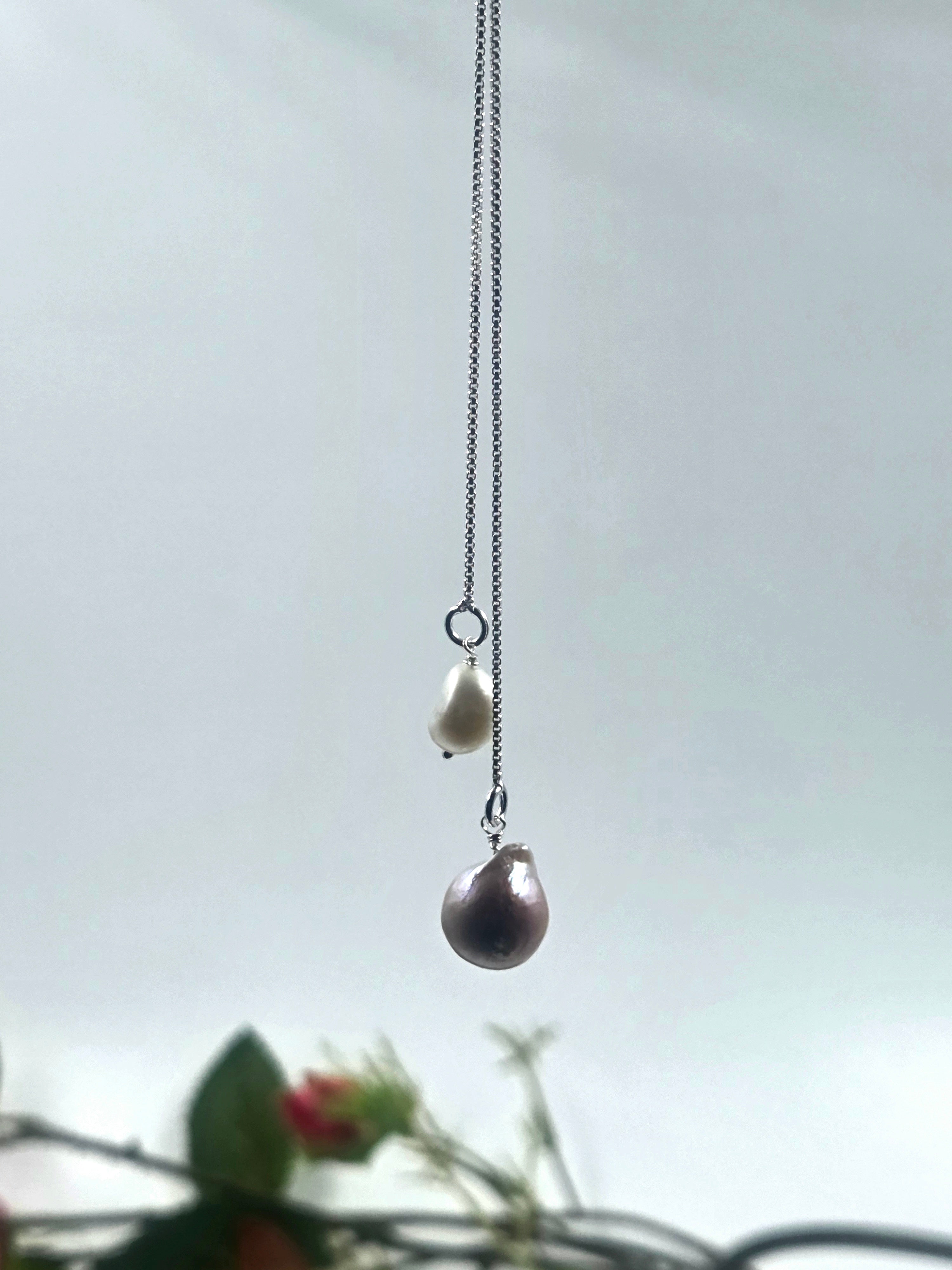 Twin Freshwater Pearl Drop Necklace in Sterling Silver