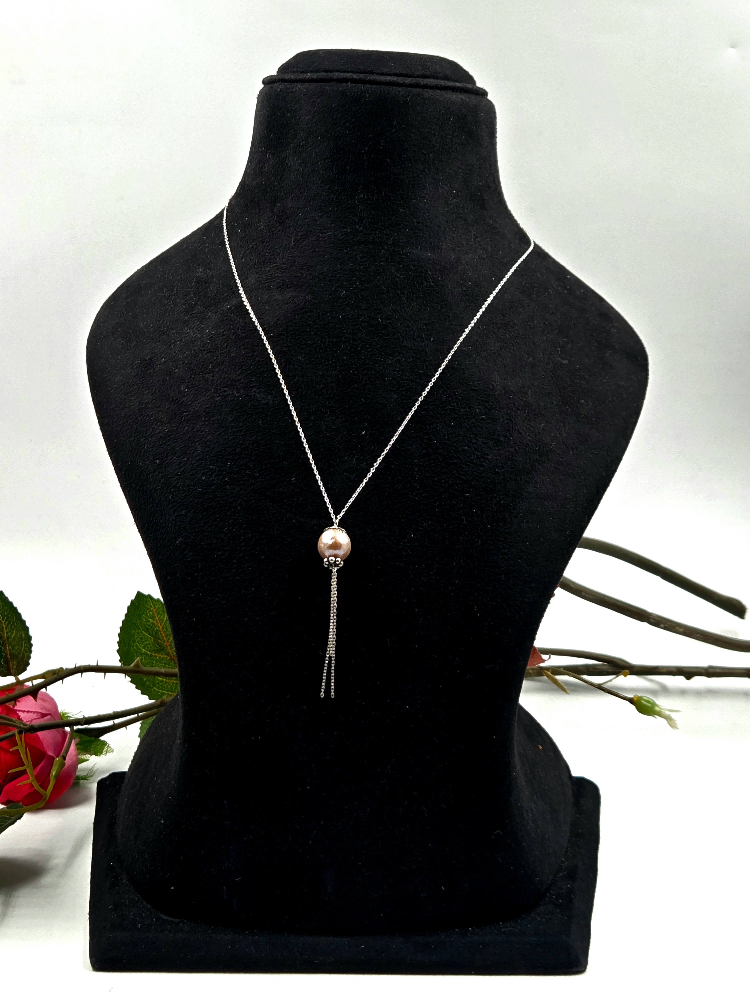 Blush Freshwater Pearl Drop Necklace in Sterling Silver