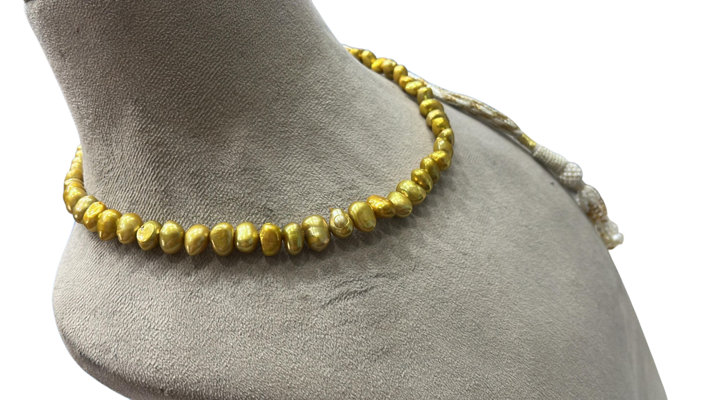 Freshwater Pearl Necklace in Golden Metallic Finish