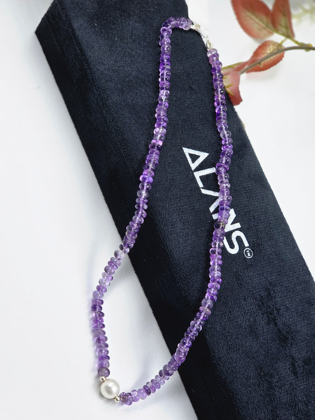 Amethyst Necklace with Single Freshwater Pearl in Sterling Silver