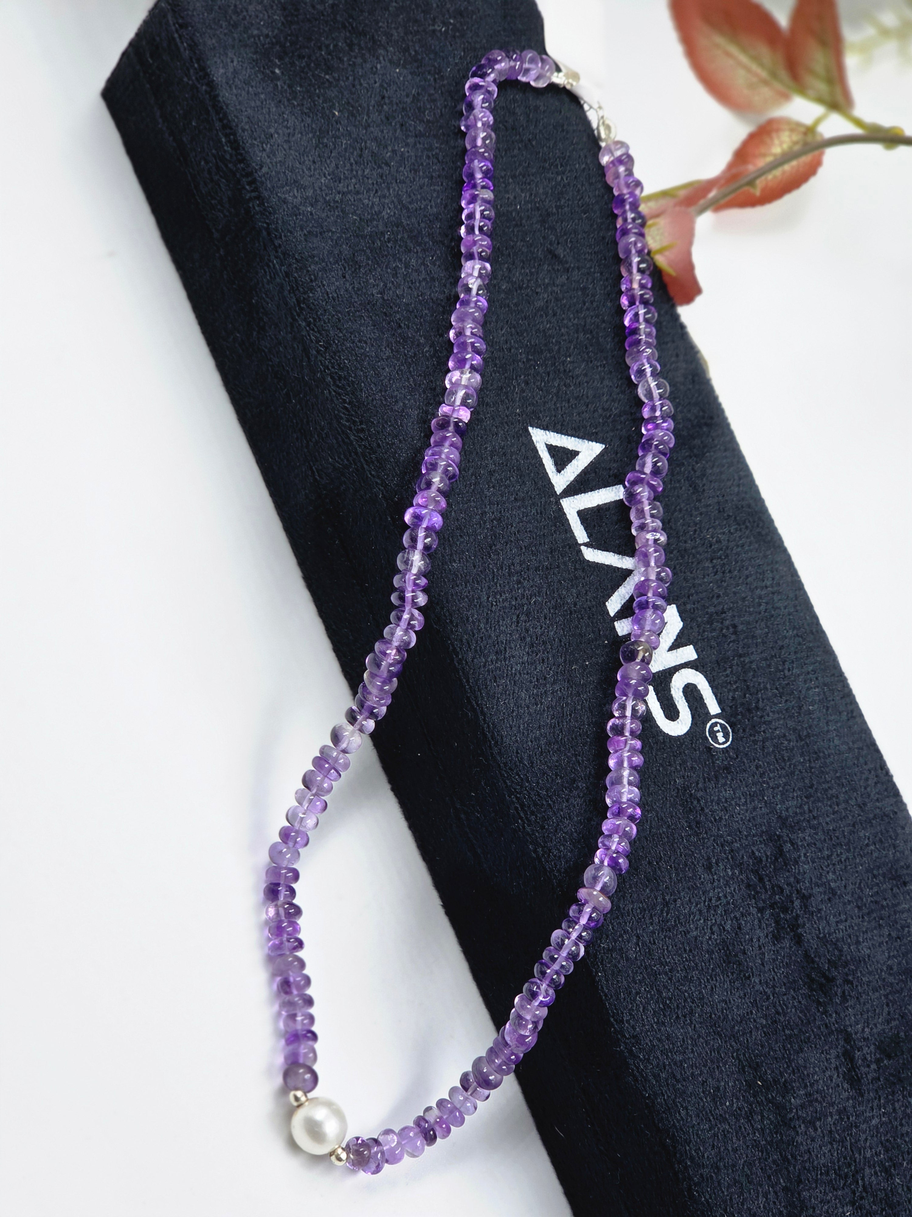 Amethyst Necklace with Single Freshwater Pearl in Sterling Silver