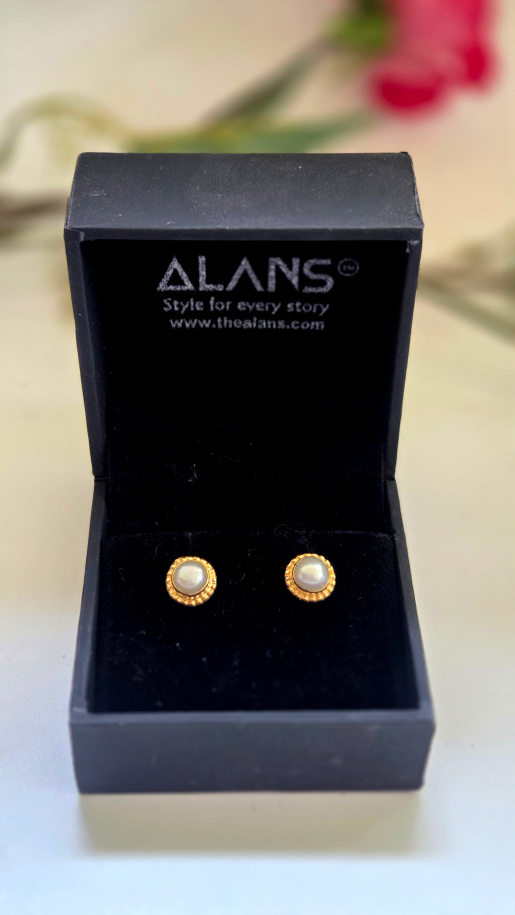 Beaded Halo Freshwater Pearl Stud Earrings in Golden Sterling Silver