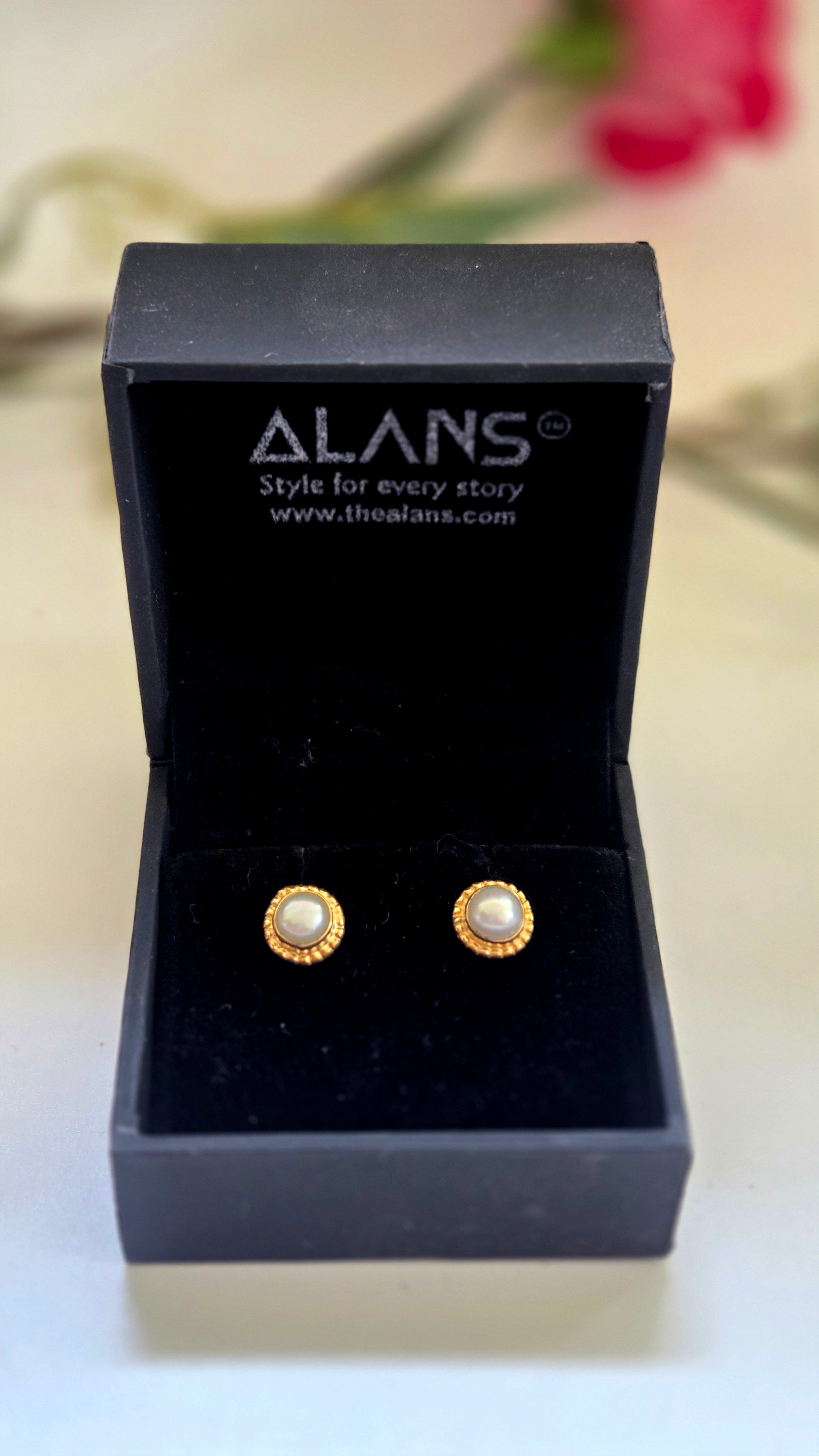 Beaded Halo Freshwater Pearl Stud Earrings in Golden Sterling Silver