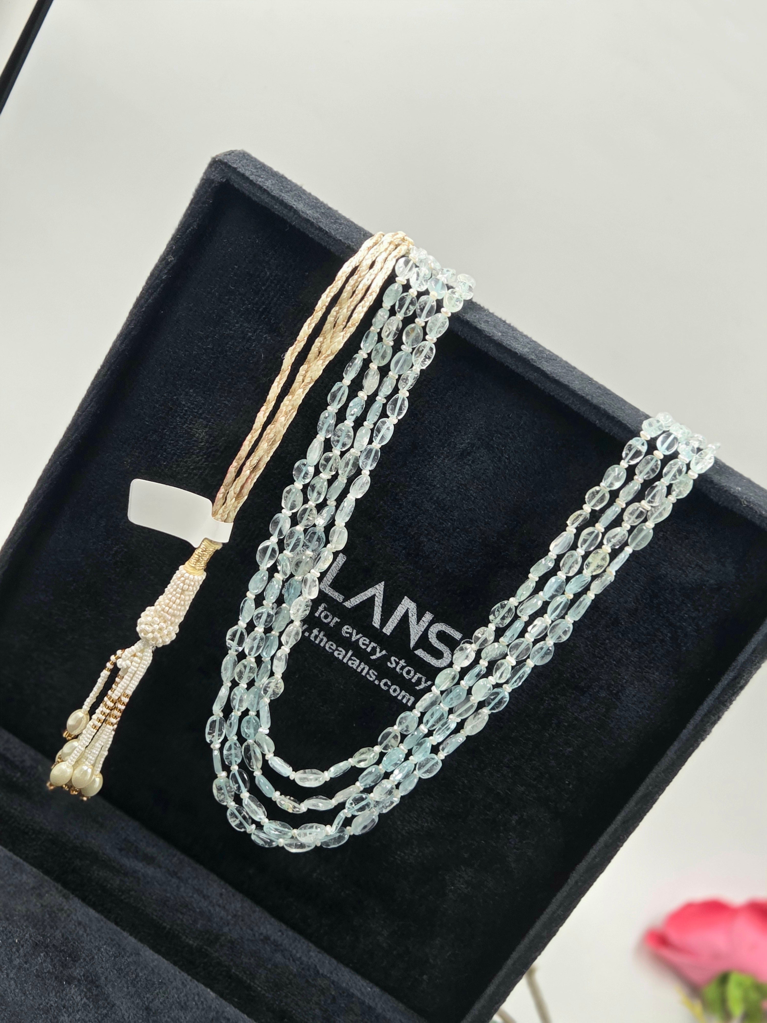 4-Line Aquamarine Sarafa Style Necklace