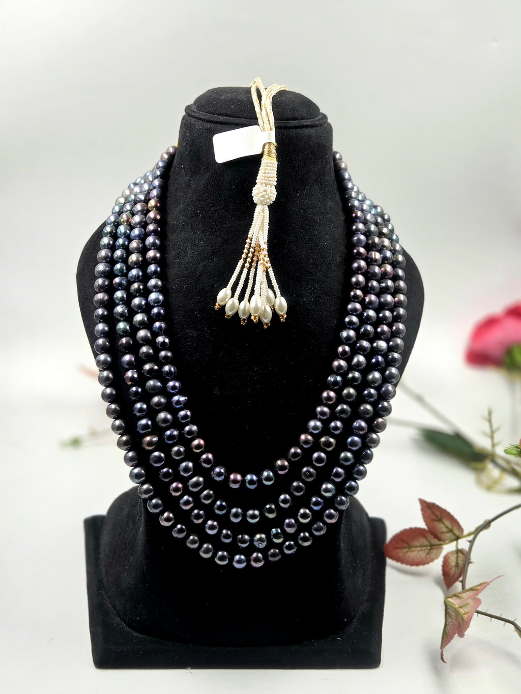 4-Line Freshwater Pearl Sarafa Style Necklace – Permanent Dyed Pearls