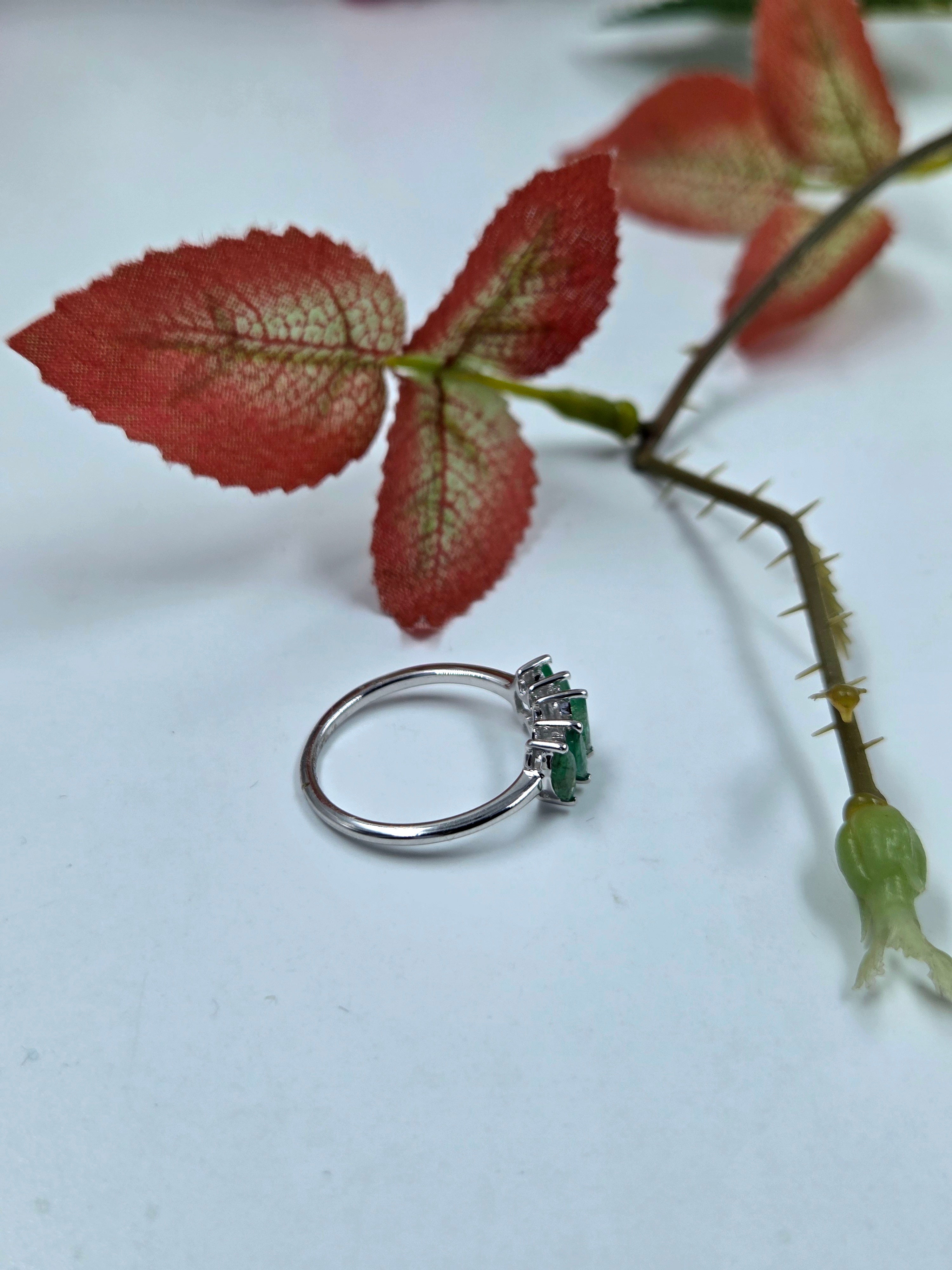 Natural Emerald Ring – Sterling Silver, Marquise-Cut Shape.
