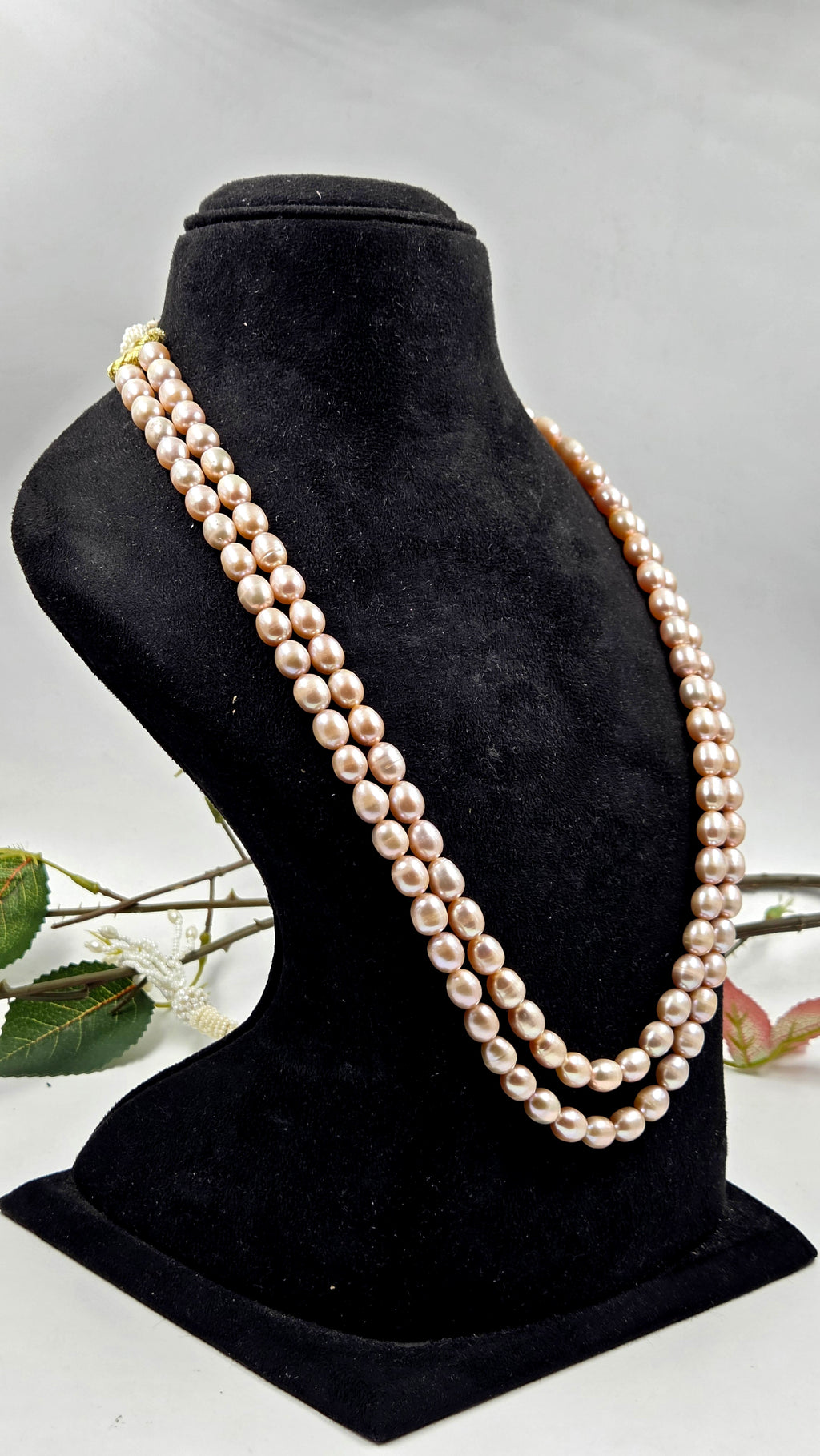 Natural Pink Freshwater Pearl Dual-Line Sarafa Necklace